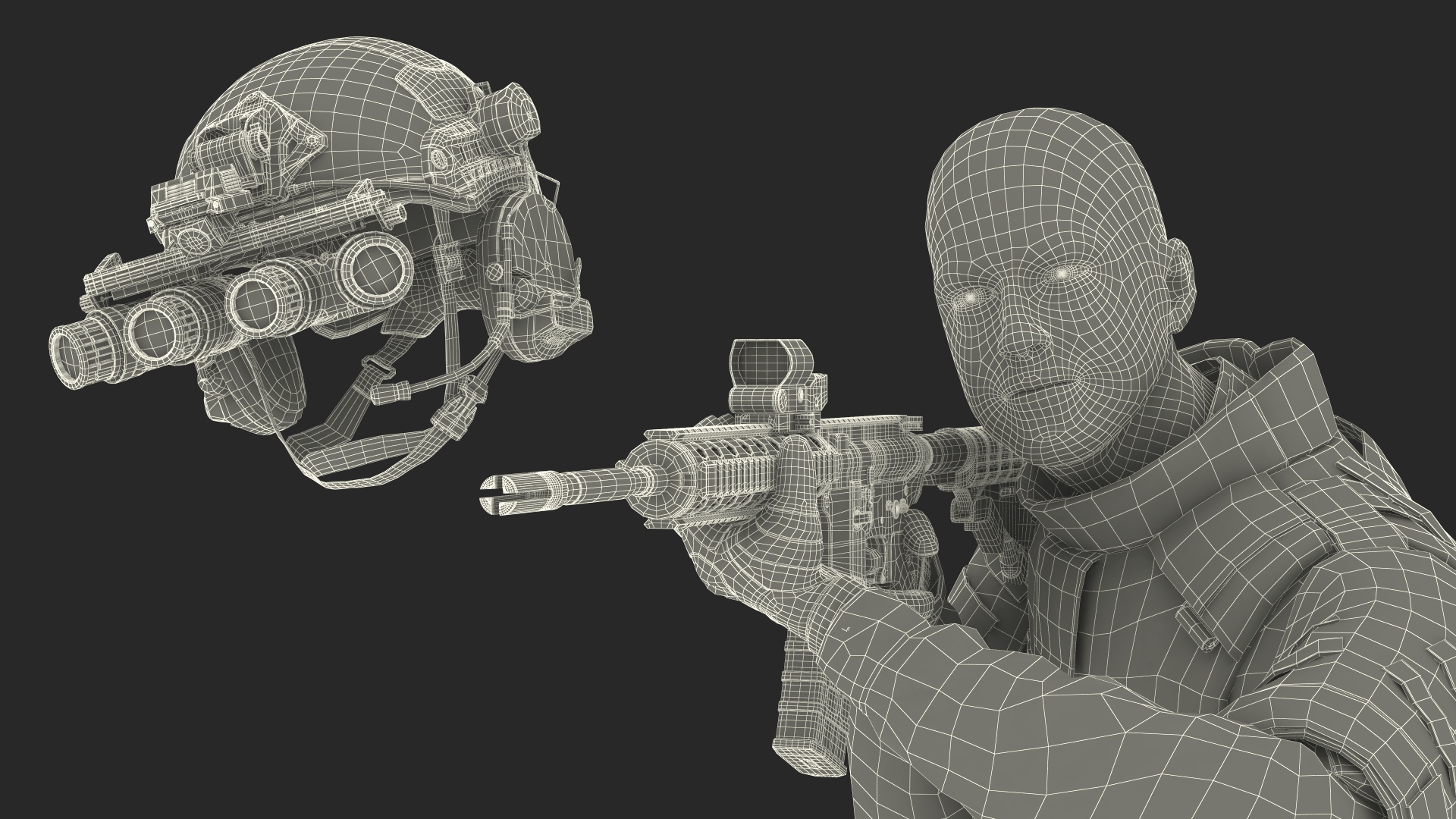 3D model Soldier in Grey Camo with Night Vision Aiming
