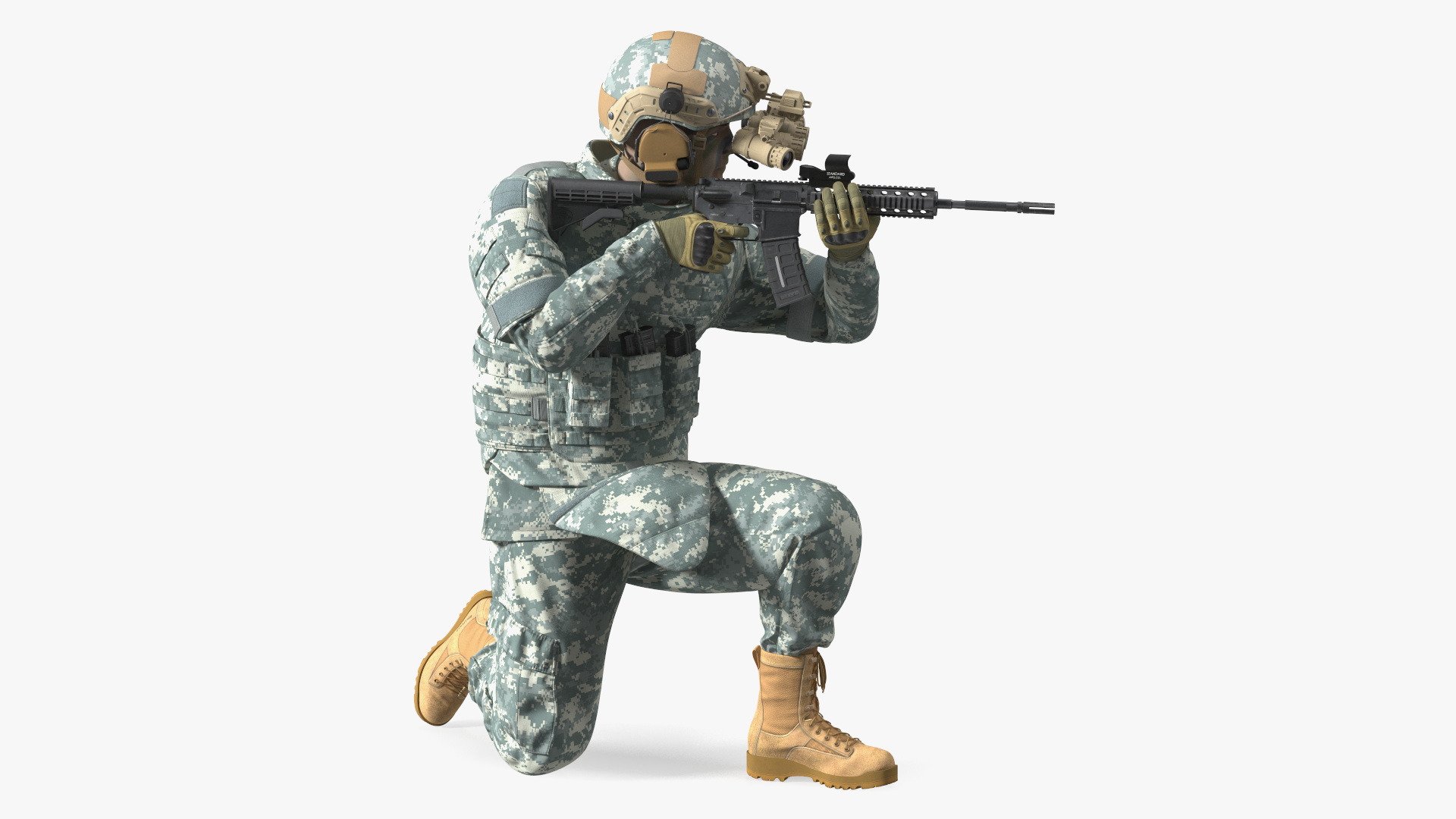 3D model Soldier in Grey Camo with Night Vision Aiming