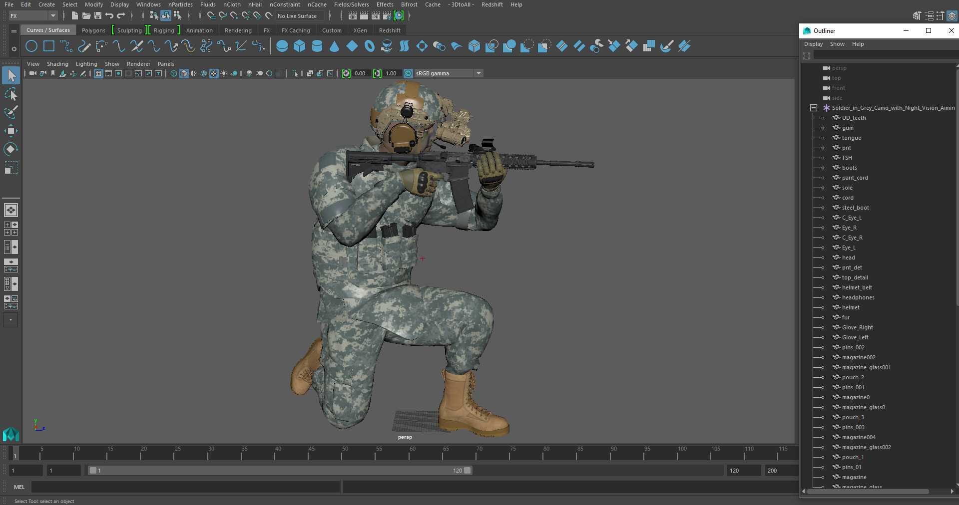 3D model Soldier in Grey Camo with Night Vision Aiming