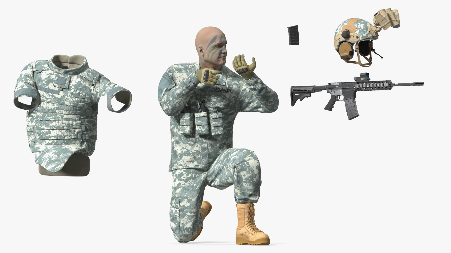 3D model Soldier in Grey Camo with Night Vision Aiming