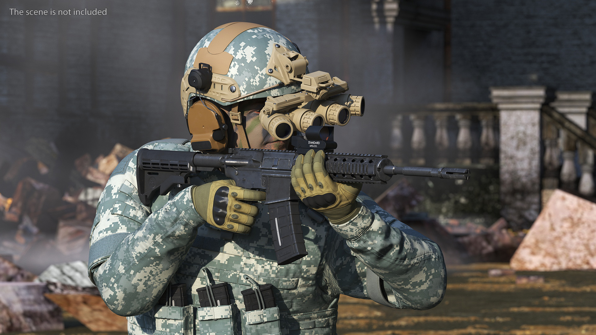 3D model Soldier in Grey Camo with Night Vision Aiming