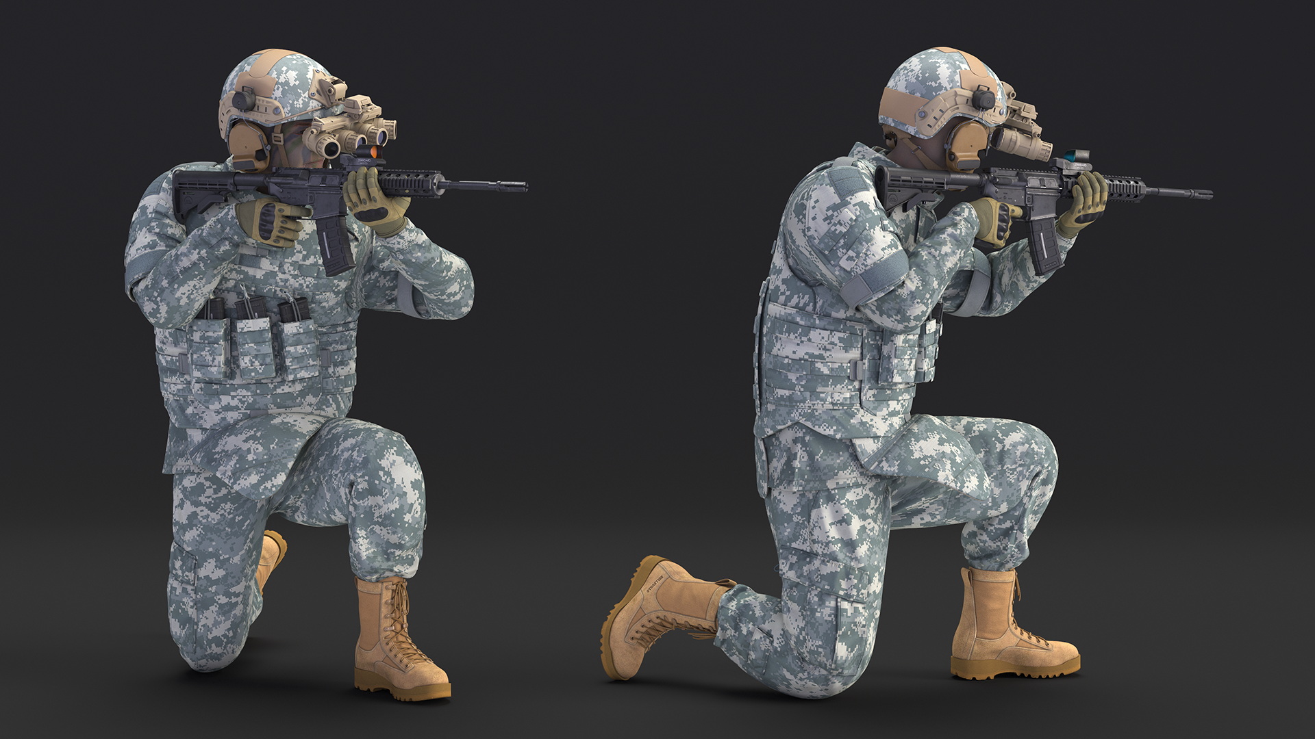 3D model Soldier in Grey Camo with Night Vision Aiming