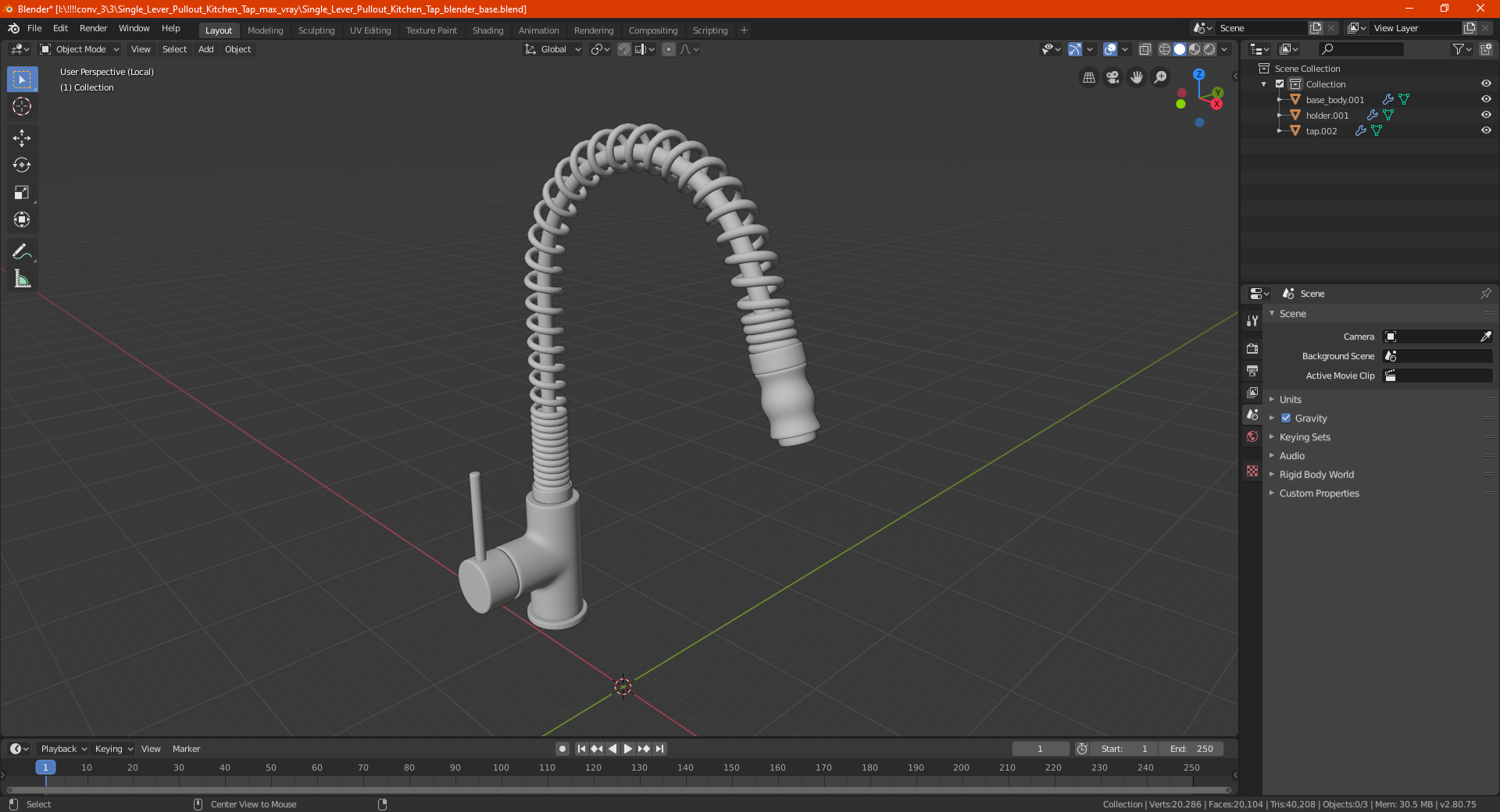 Single Lever Pullout Kitchen Tap 3D