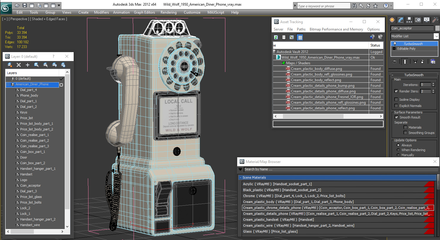 3D model Wild Wolf 1950 American Diner Phone