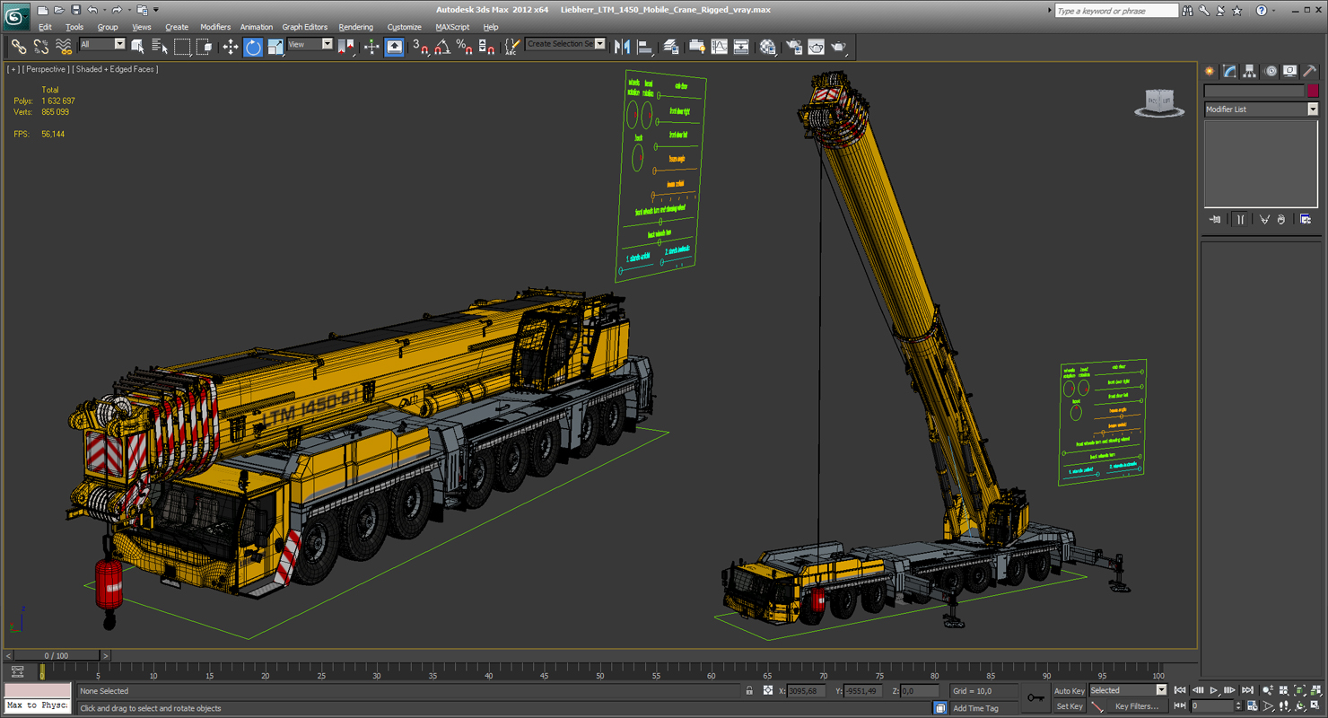 3D Liebherr LTM 1450 Mobile Crane Rigged for Maya