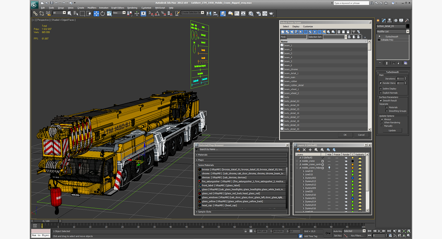 3D Liebherr LTM 1450 Mobile Crane Rigged for Maya