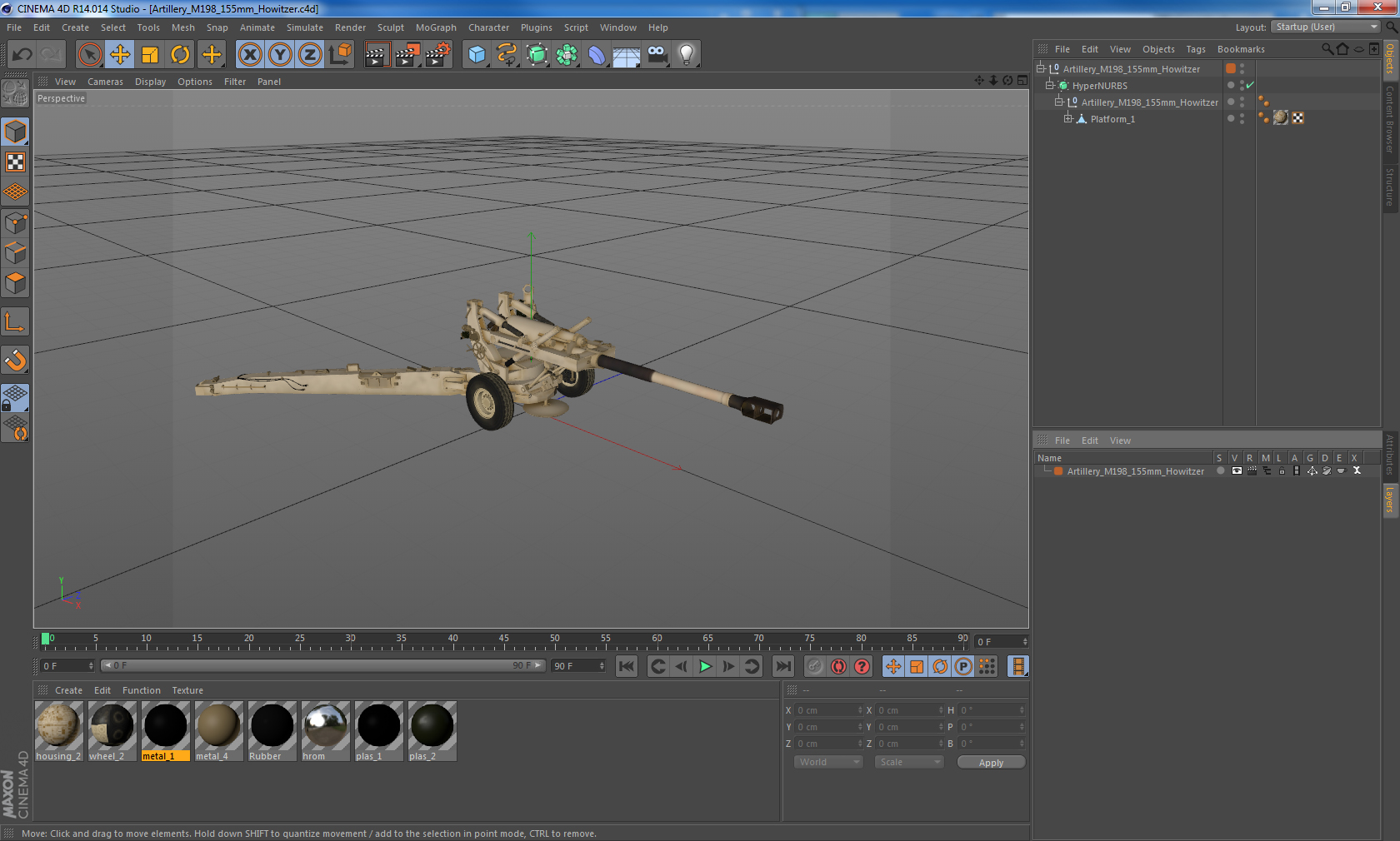 Artillery M198 155mm Howitzer 3D model