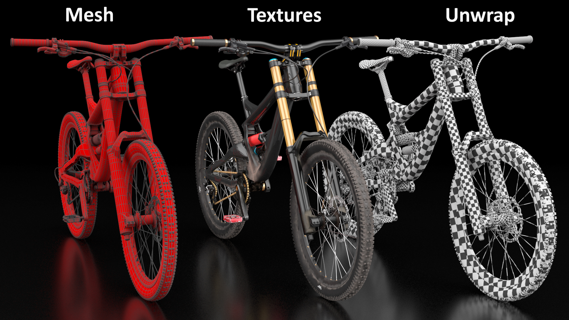 3D Mountain Bike with Full Suspension Rigged