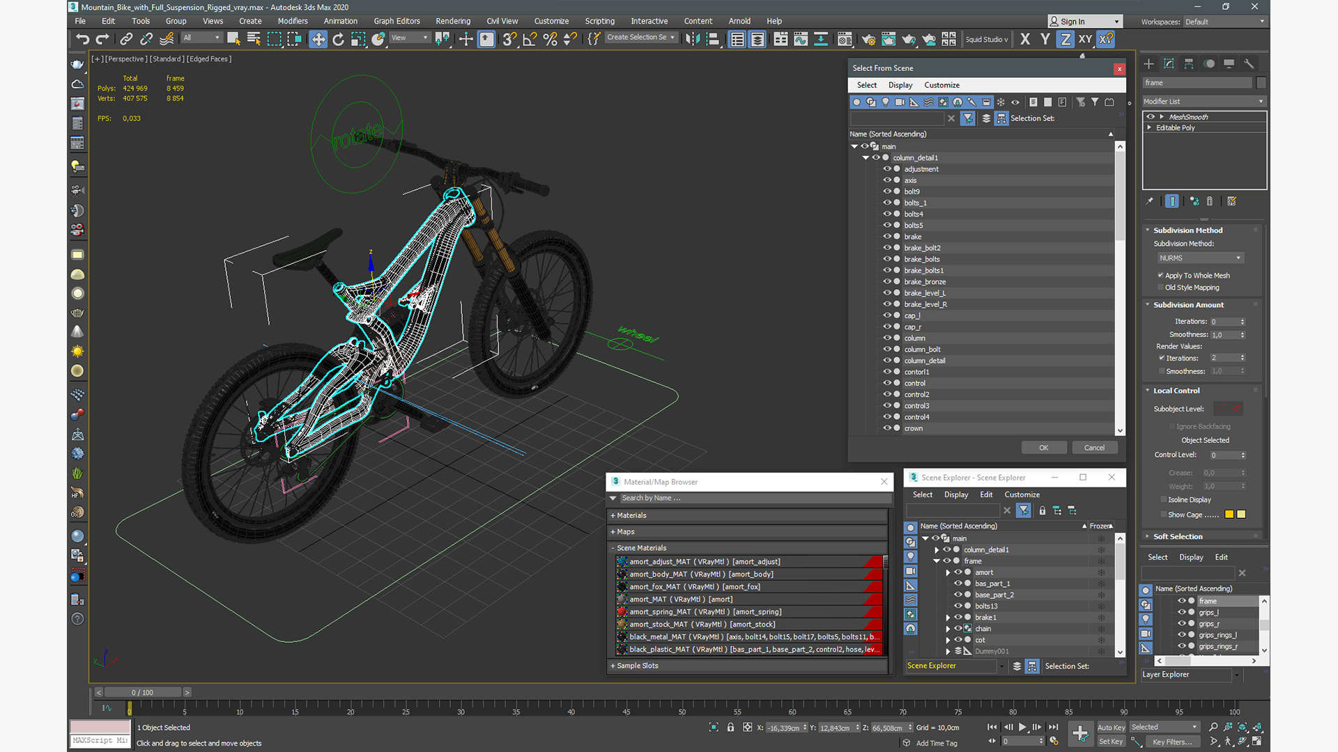 3D Mountain Bike with Full Suspension Rigged