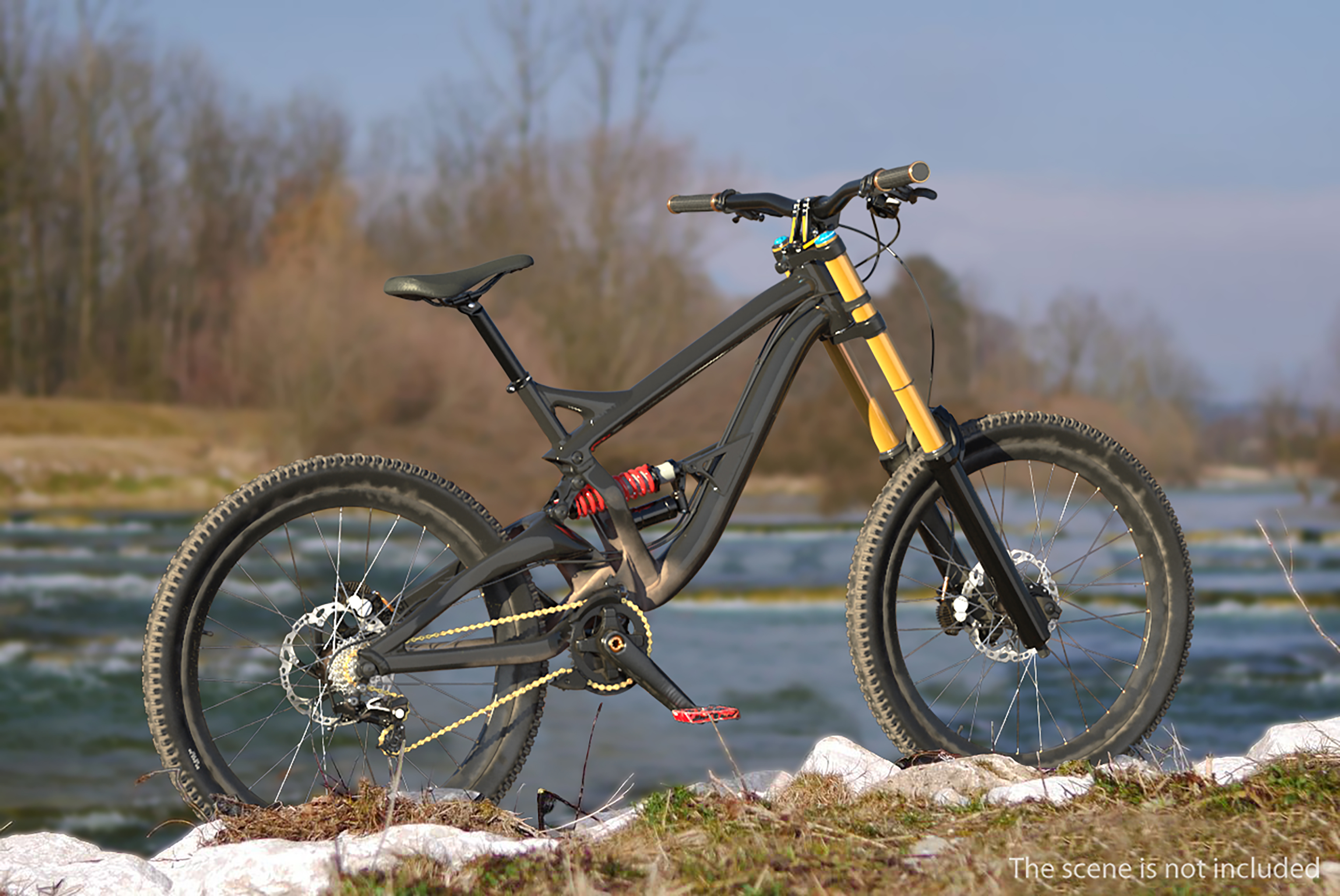 3D Mountain Bike with Full Suspension Rigged