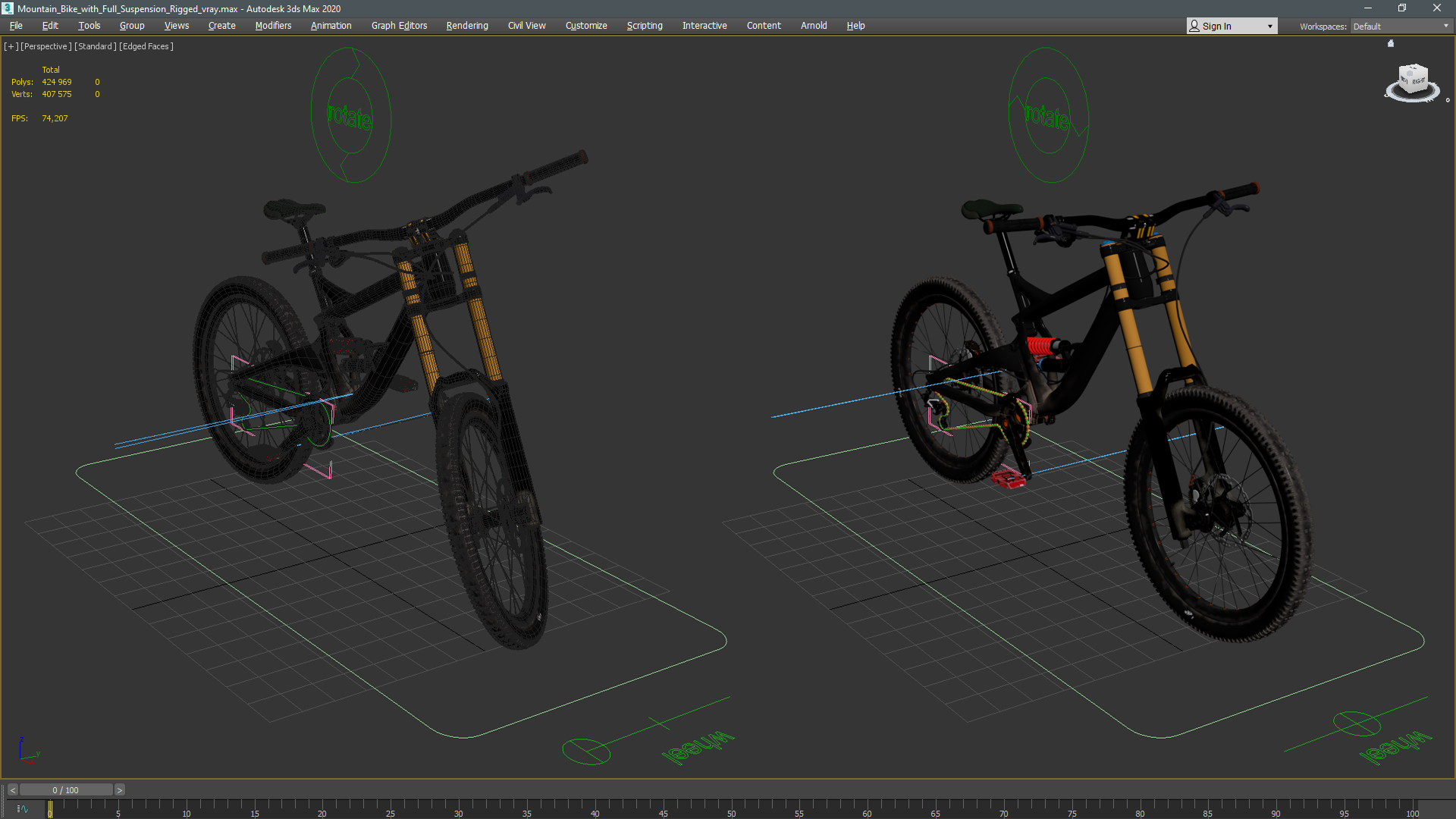3D Mountain Bike with Full Suspension Rigged