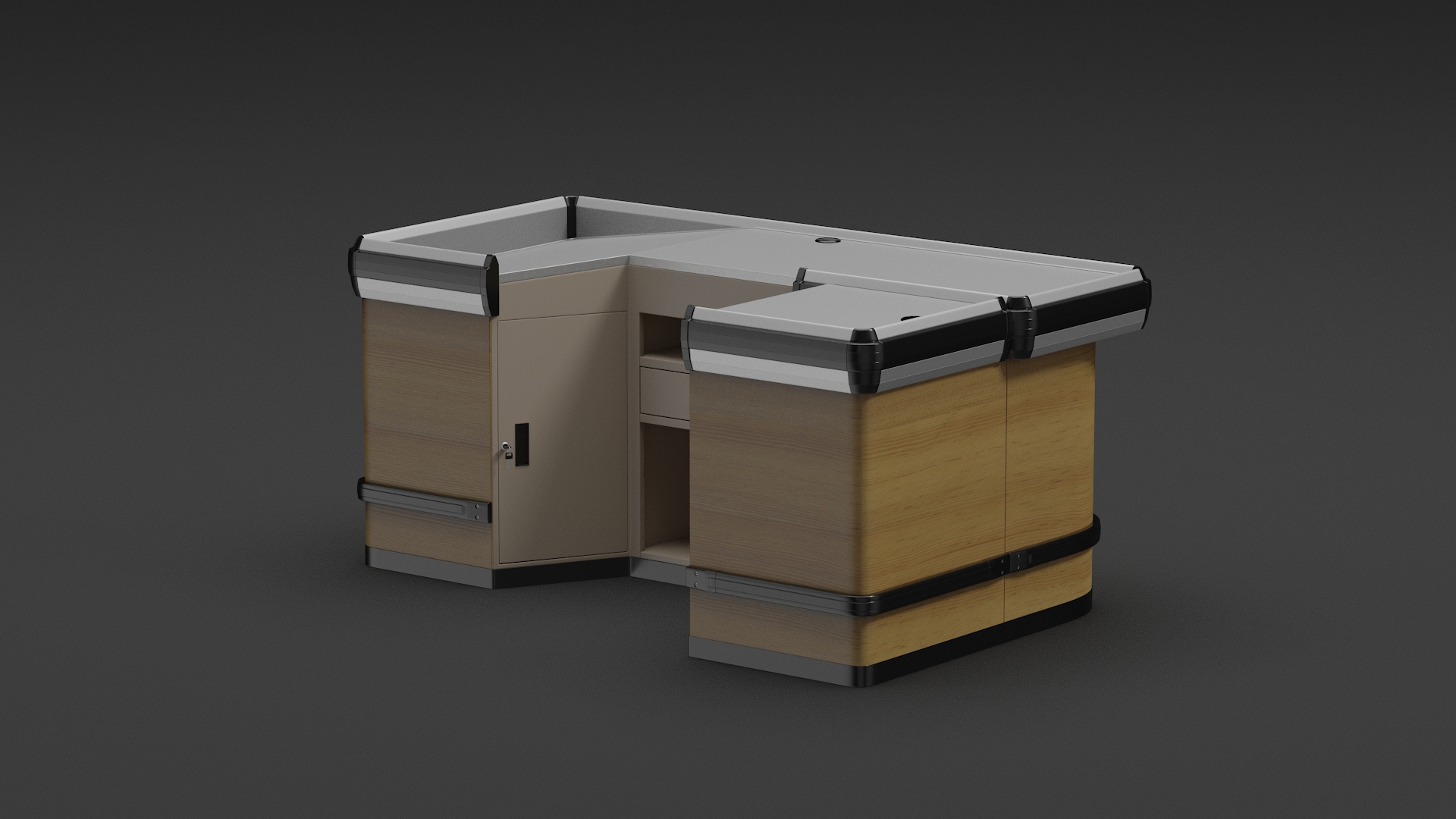 3D model Supermarket Cashier Counter Wooden Light