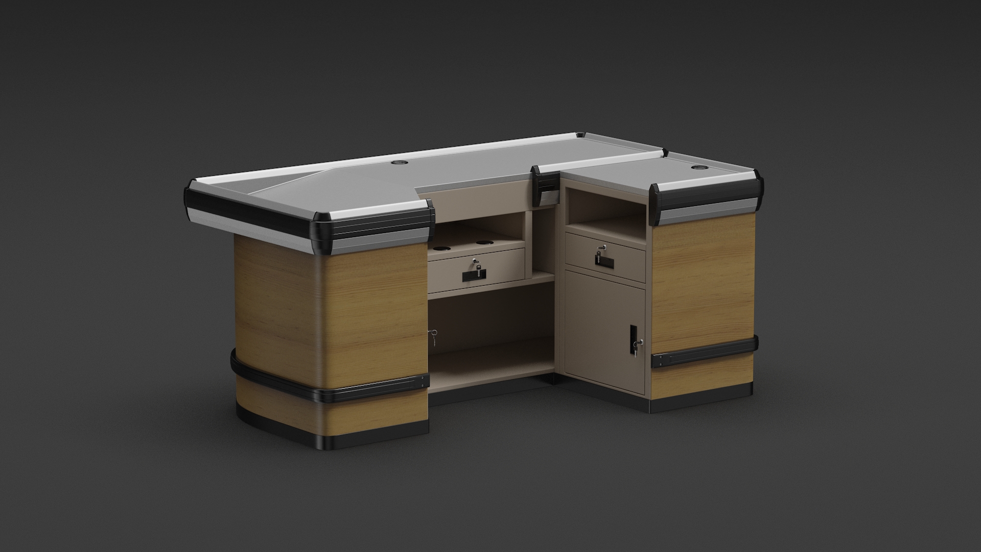 3D model Supermarket Cashier Counter Wooden Light