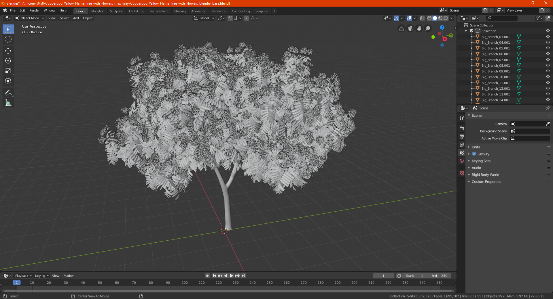 3D model Copperpod Yellow Flame Tree with Flowers