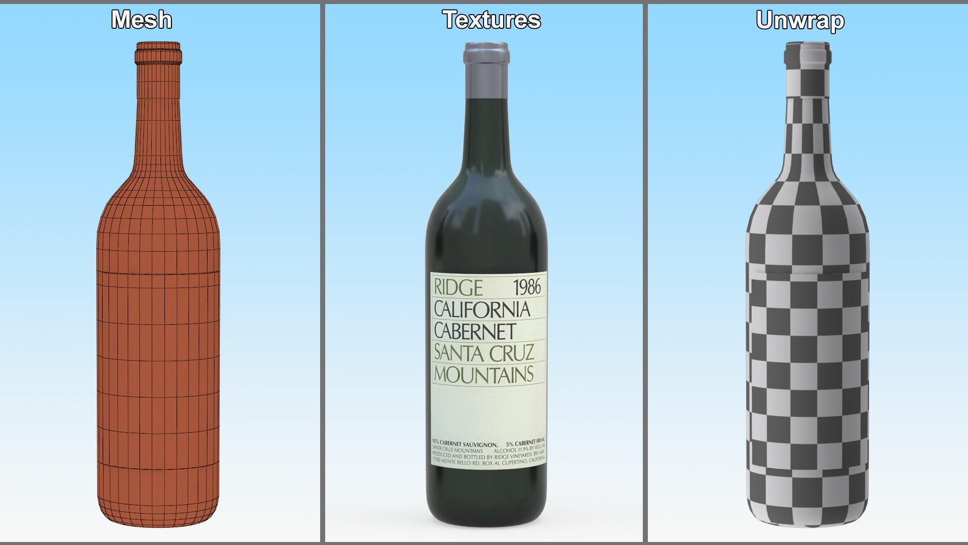 Ridge California Cabernet Bottle 3D