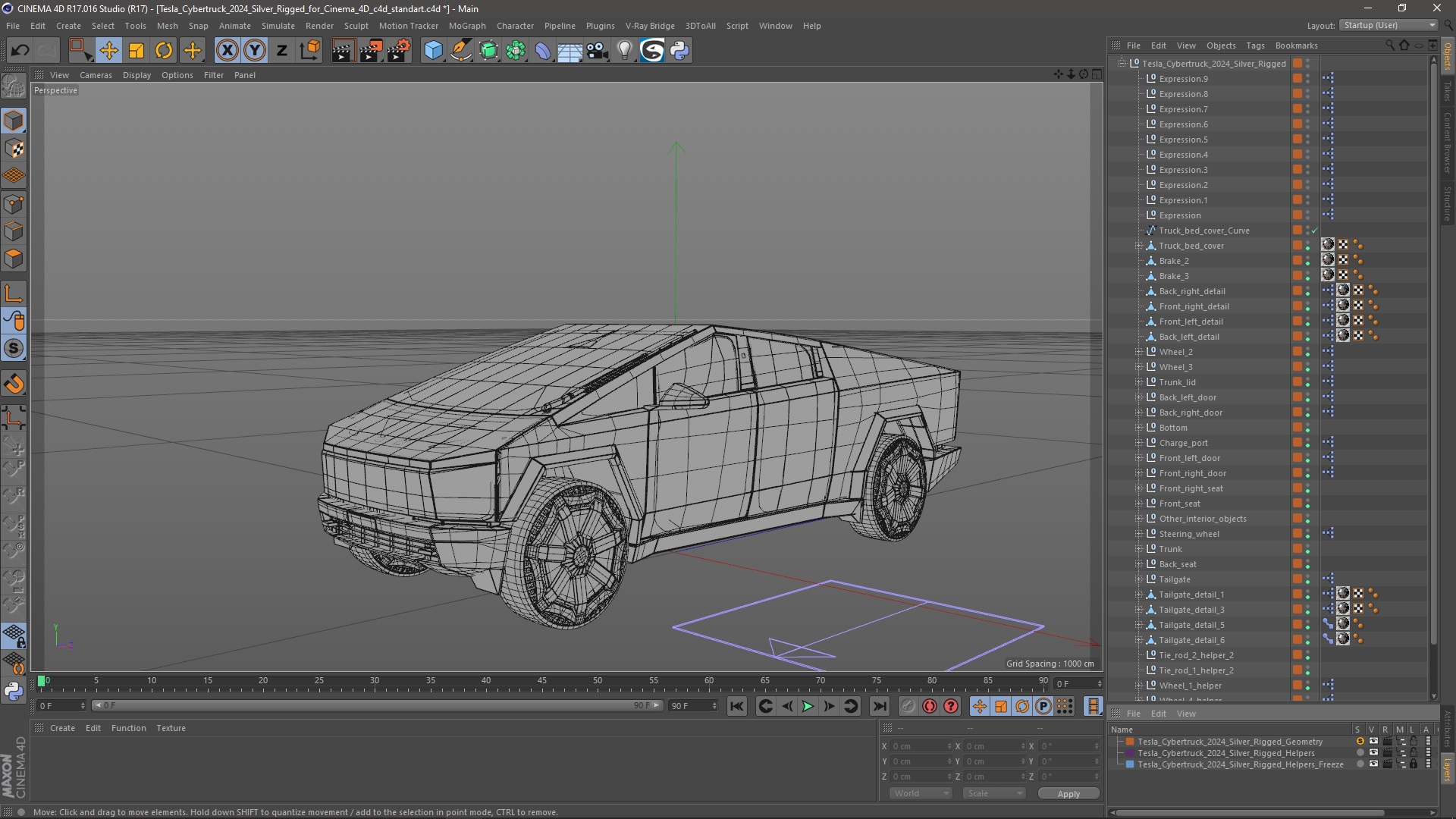 Tesla Cybertruck 2024 Silver Rigged for Cinema 4D 3D model
