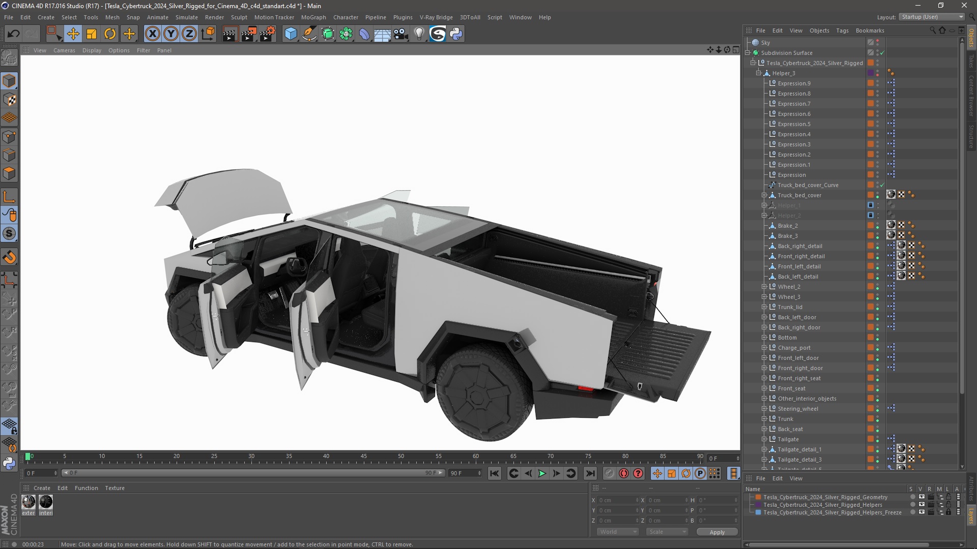 Tesla Cybertruck 2024 Silver Rigged for Cinema 4D 3D model