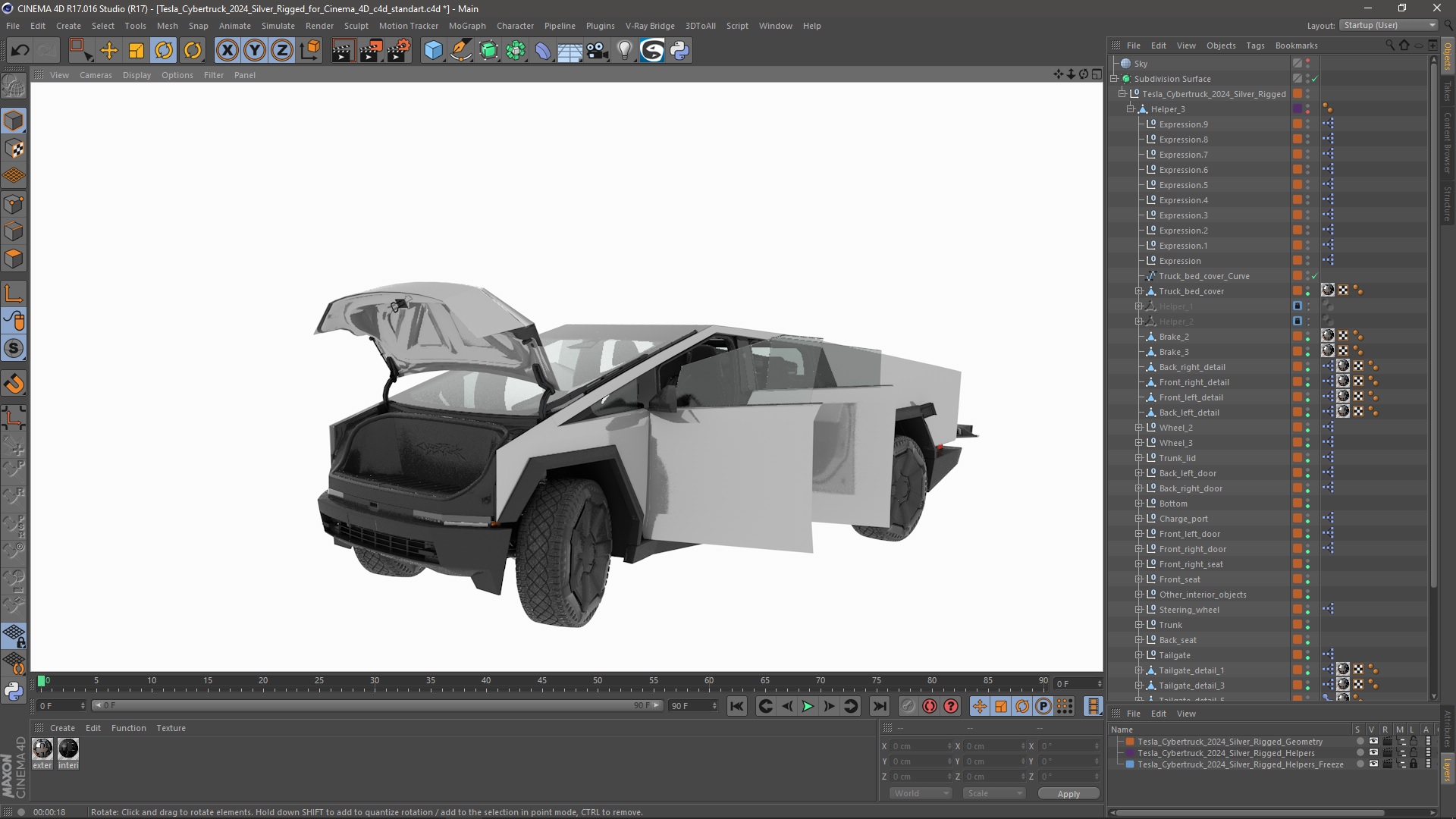 Tesla Cybertruck 2024 Silver Rigged for Cinema 4D 3D model