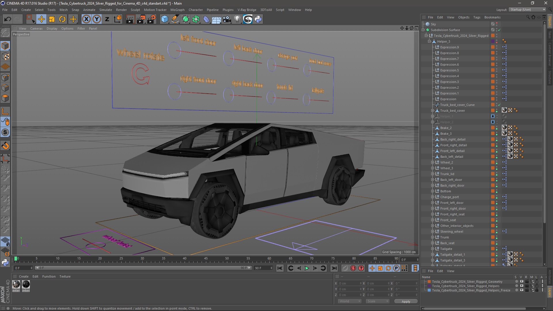 Tesla Cybertruck 2024 Silver Rigged for Cinema 4D 3D model