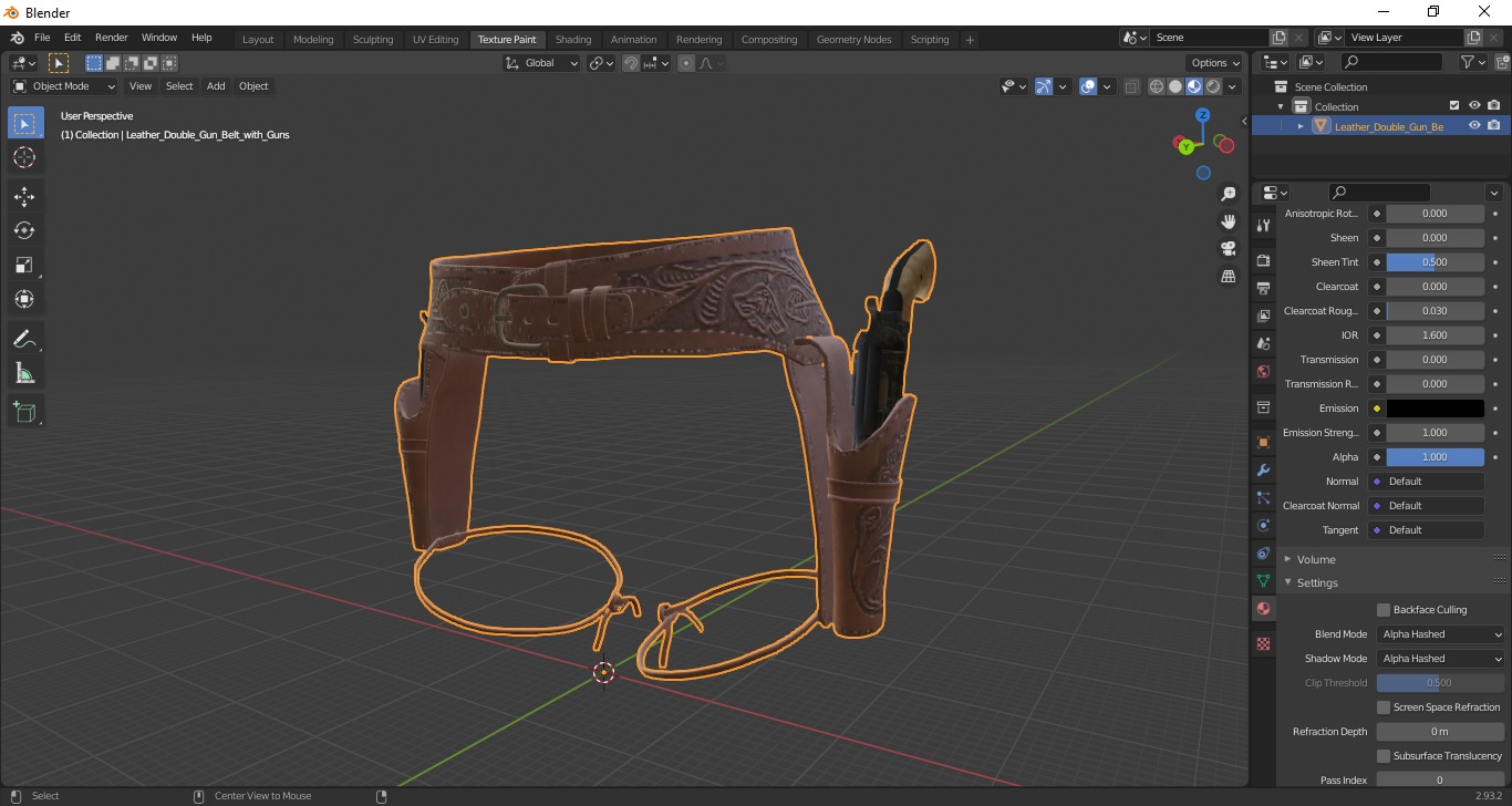 3D Leather Double Gun Belt with Guns model