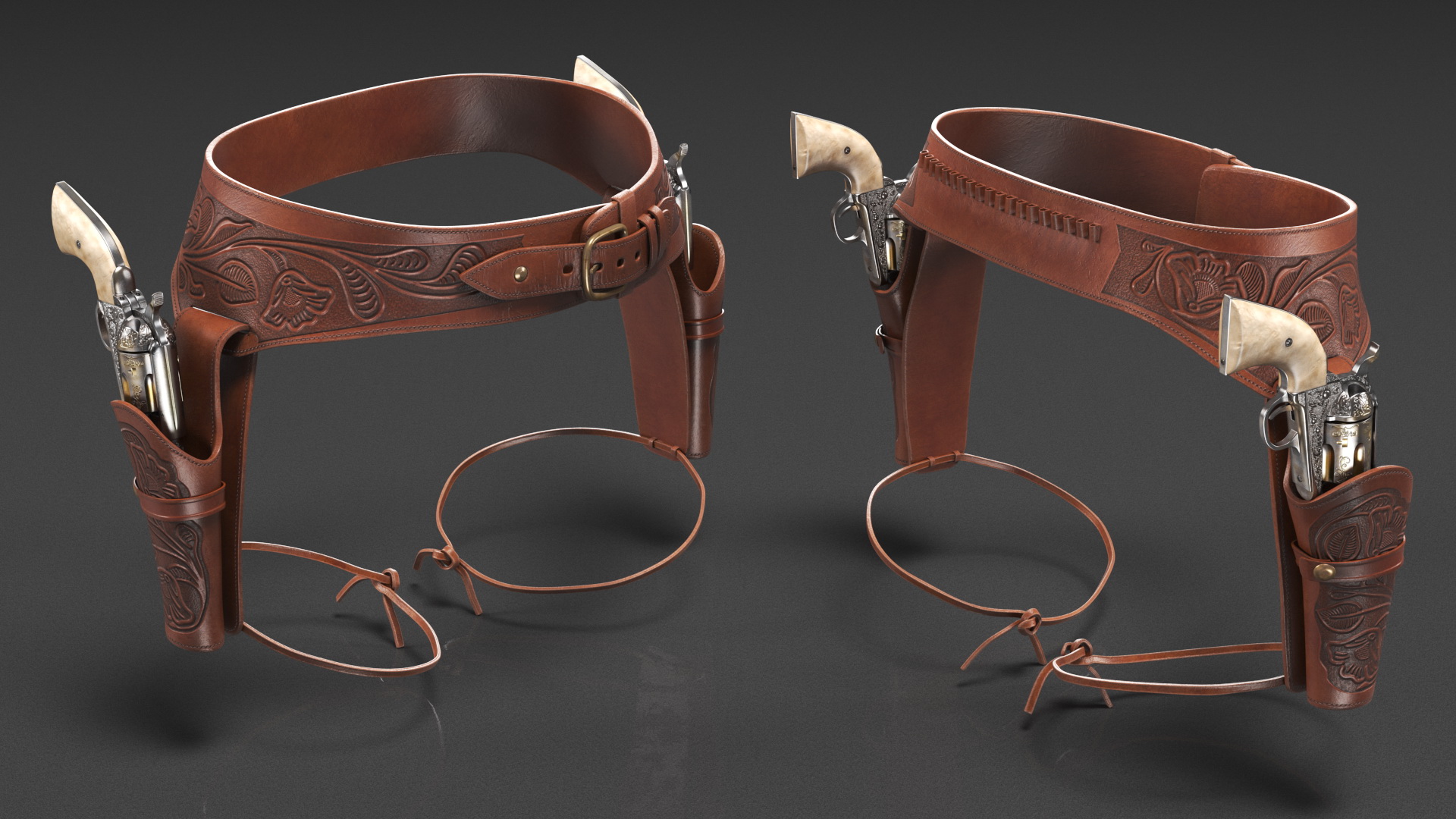 3D Leather Double Gun Belt with Guns model