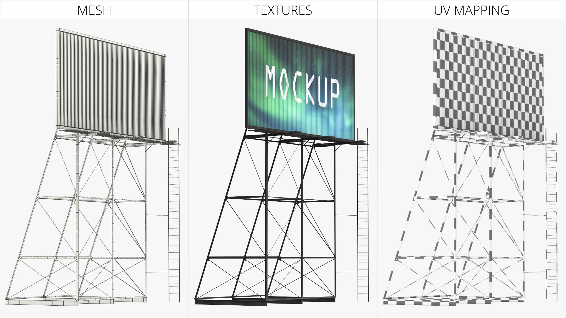 Mockup Trivision Billboard Support Frame Rigged - view 10