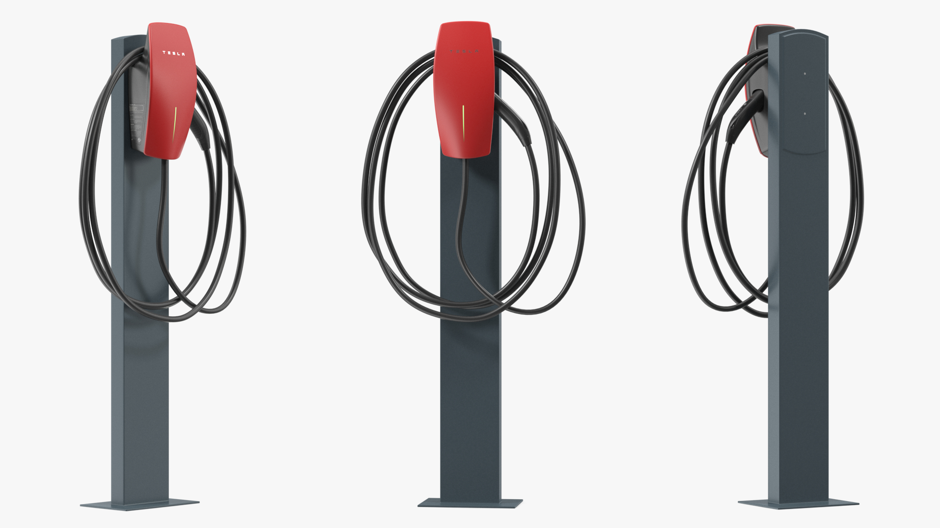 Pedestal Mounted Wall Connector Charger Tesla Red 3D model