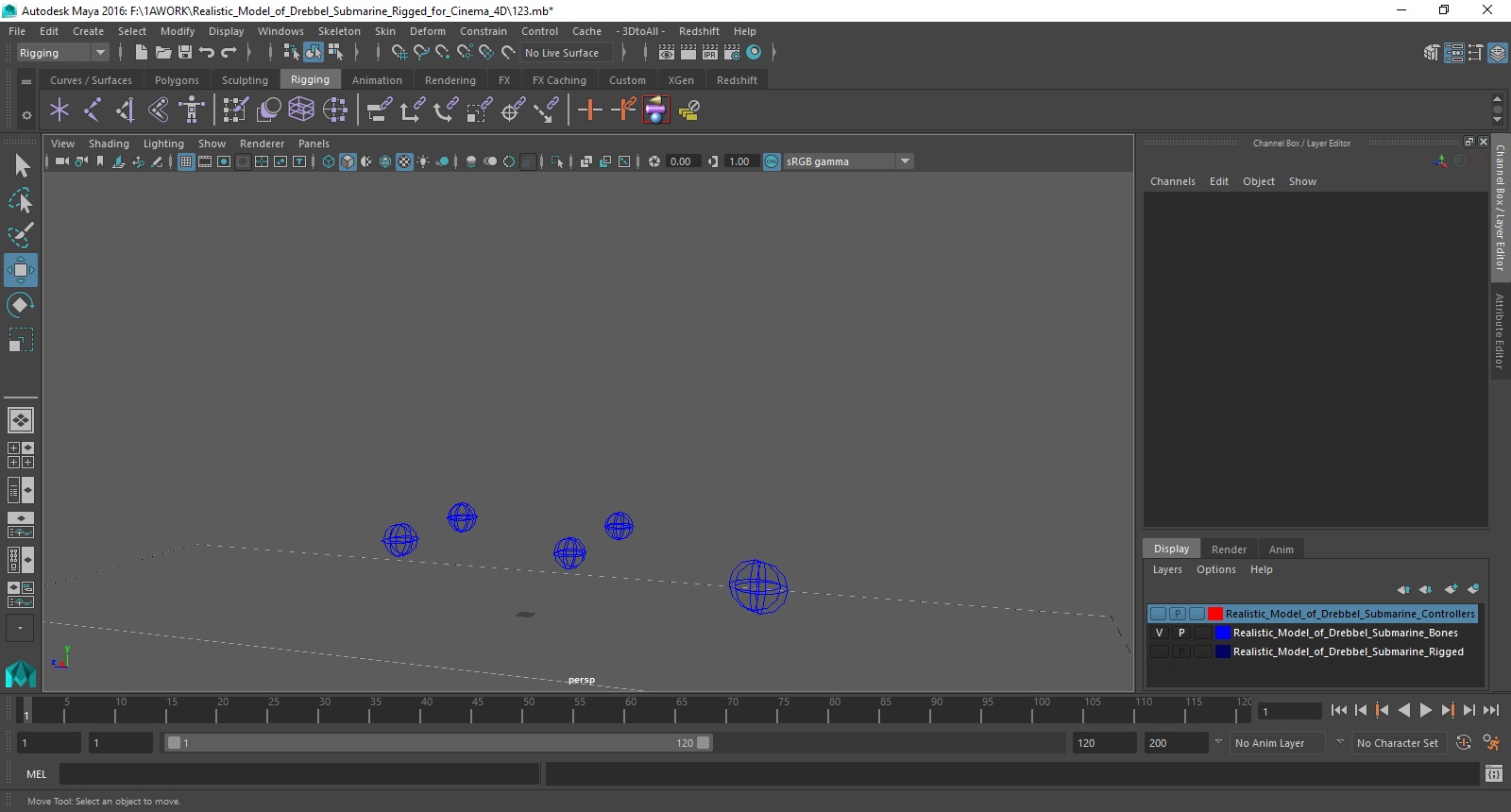 Realistic Model of Drebbel Submarine Rigged for Maya 3D