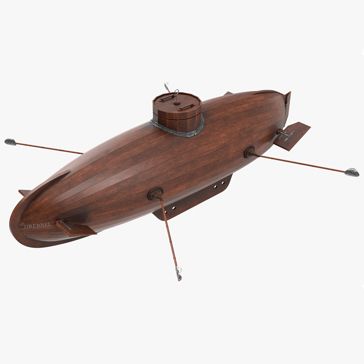 Realistic Model of Drebbel Submarine Rigged for Maya 3D