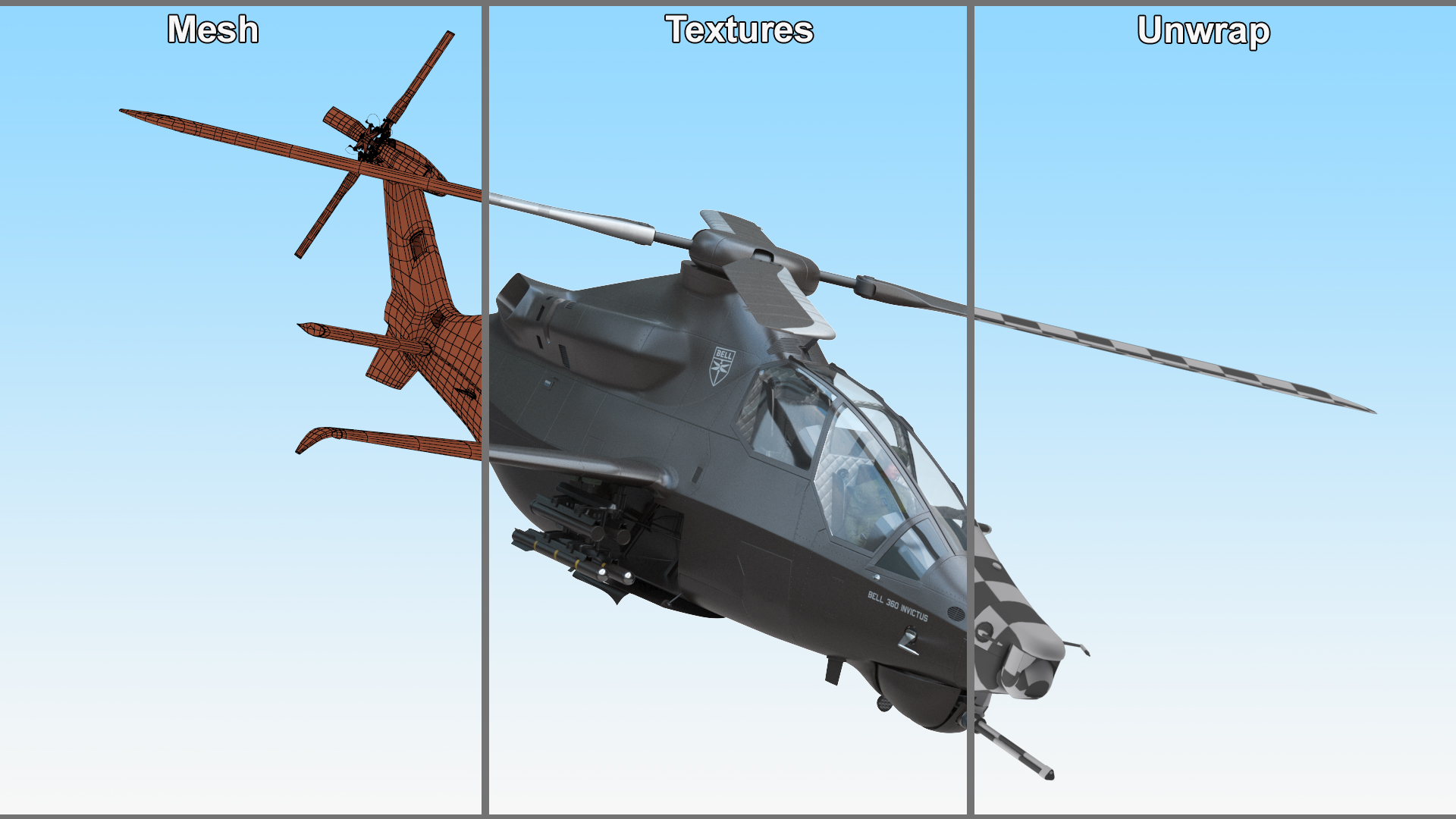 Bell 360 Invictus Helicopter with Pilot 3D model