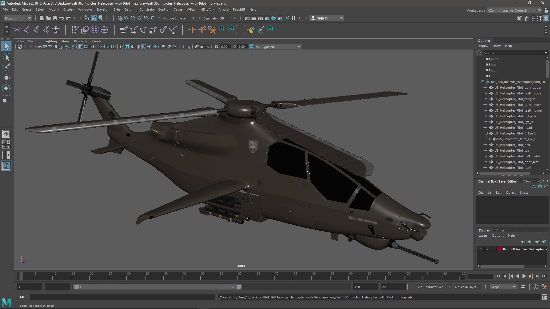 Bell 360 Invictus Helicopter with Pilot 3D model