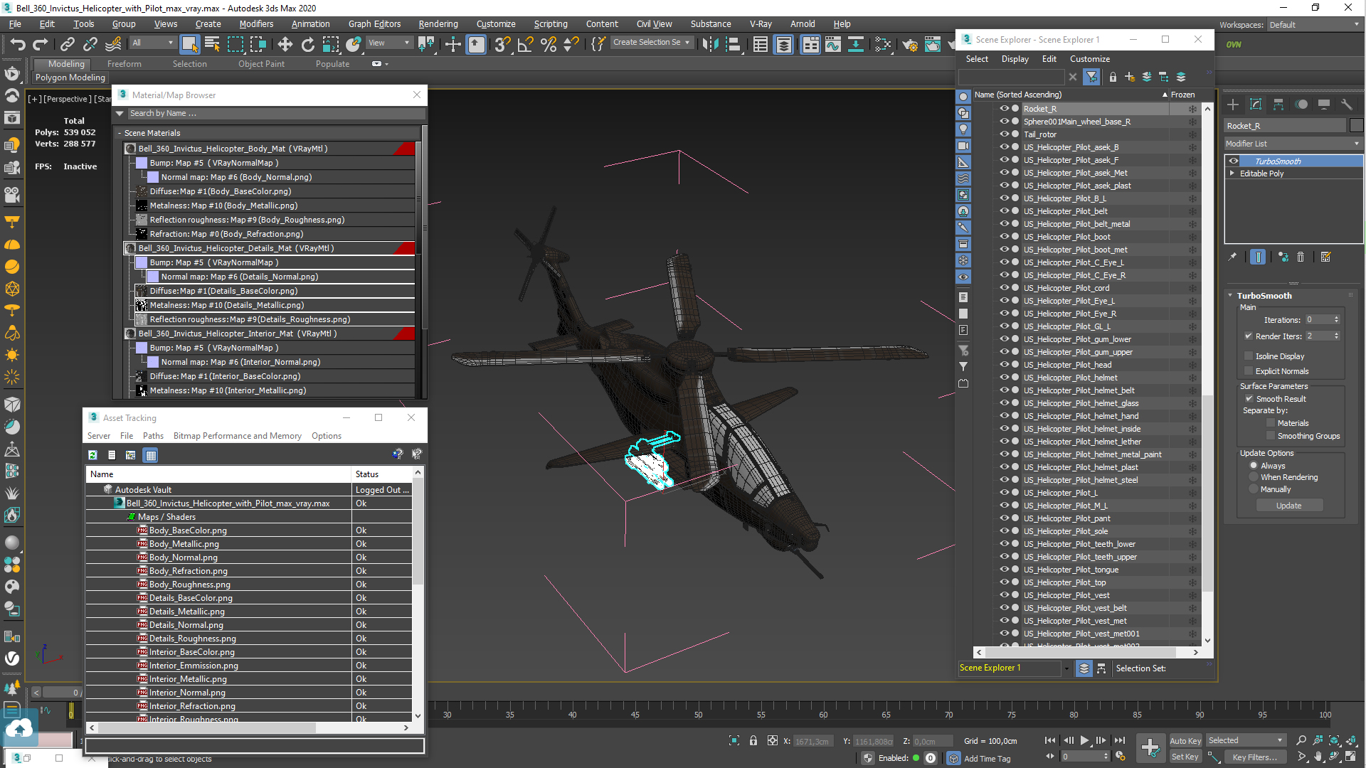 Bell 360 Invictus Helicopter with Pilot 3D model