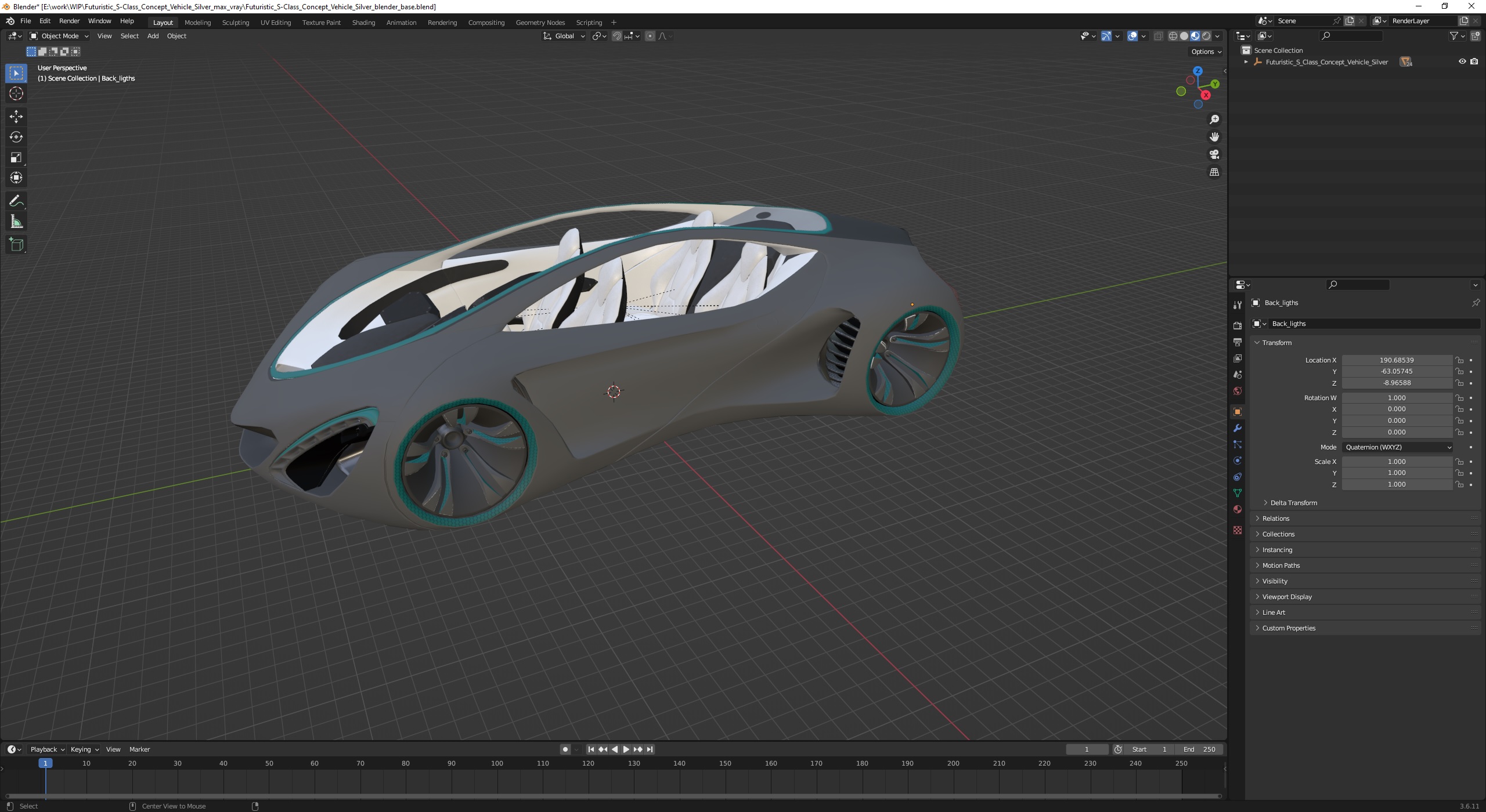 3D Futuristic S-Class Concept Vehicle Silver