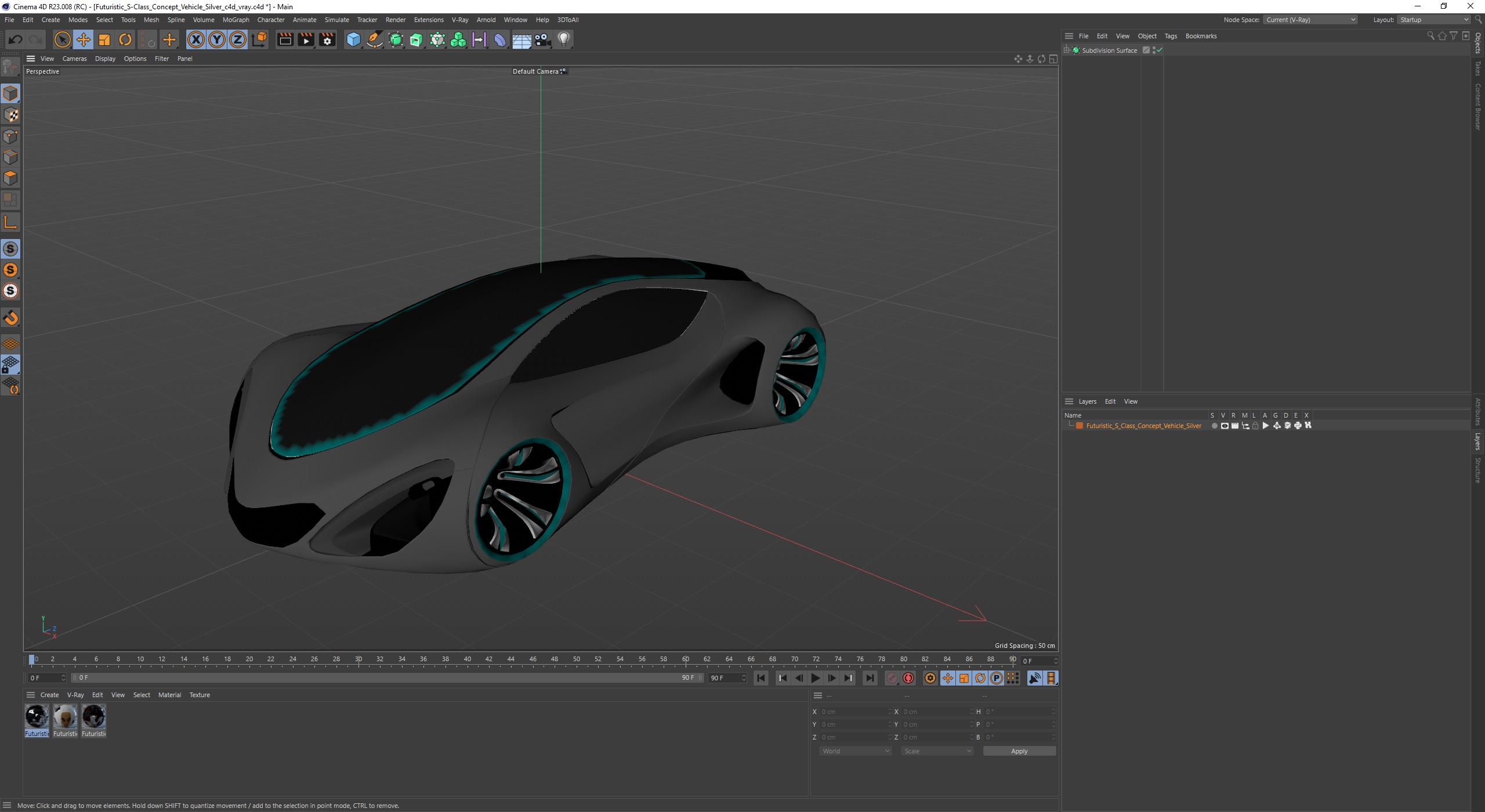 3D Futuristic S-Class Concept Vehicle Silver