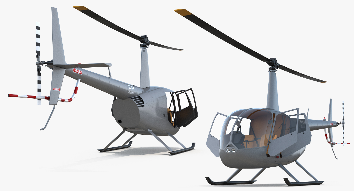 3D Light Helicopter Robinson R44 Rigged 3 model