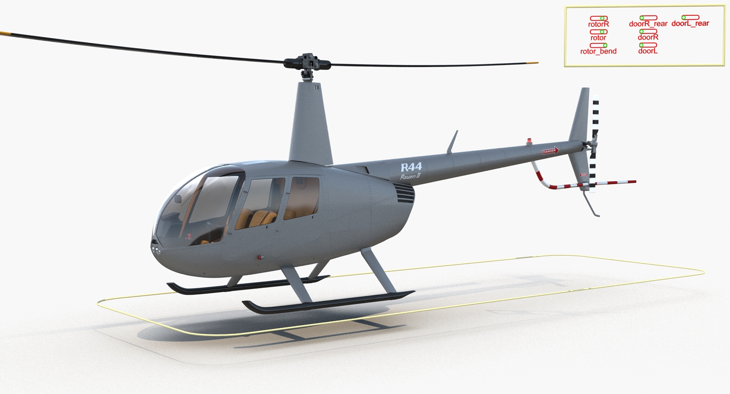 3D Light Helicopter Robinson R44 Rigged 3 model