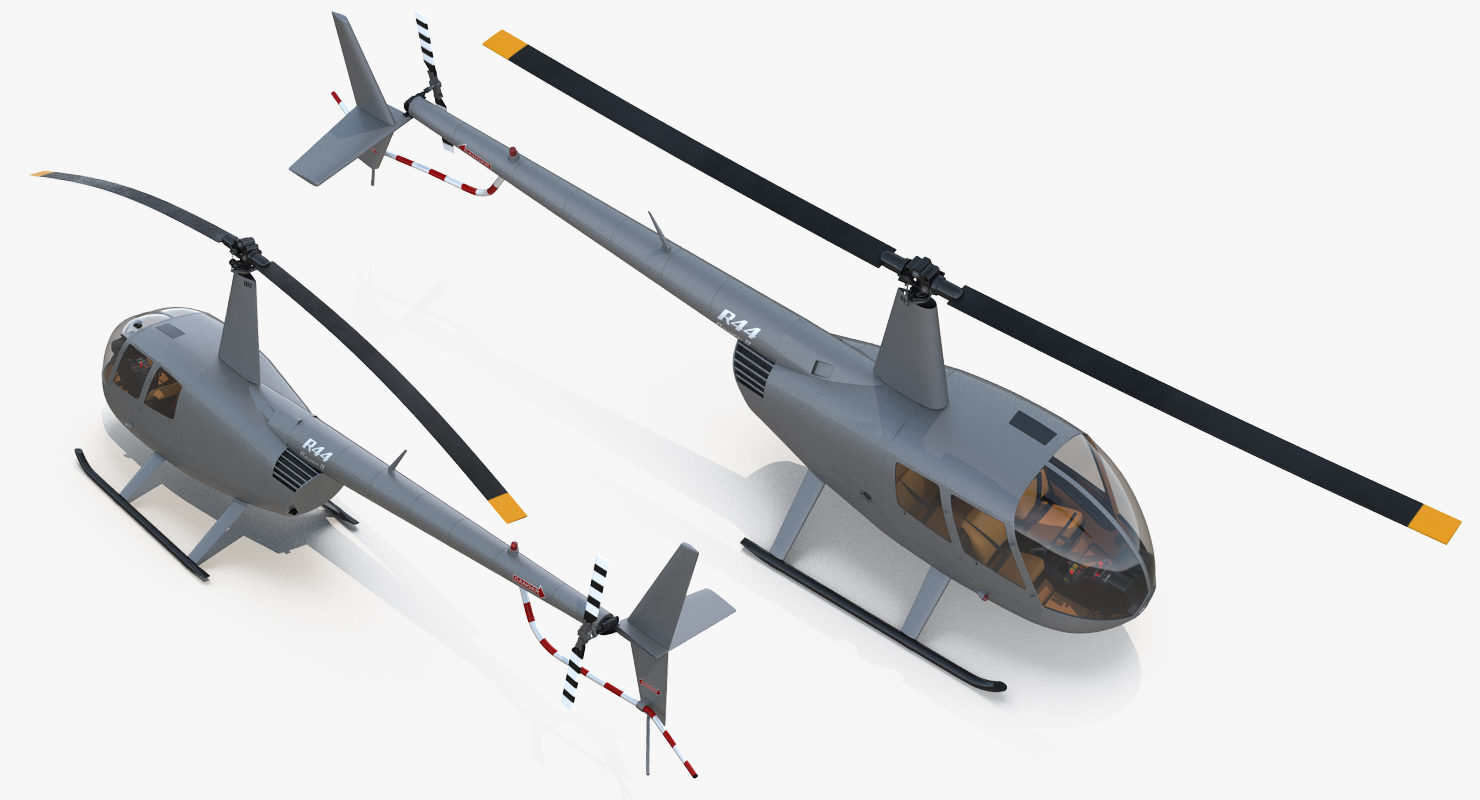 3D Light Helicopter Robinson R44 Rigged 3 model