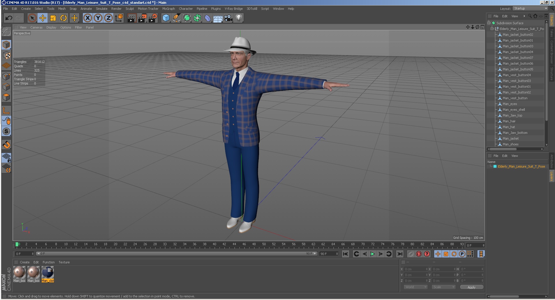 3D Elderly Man Leisure Suit T Pose