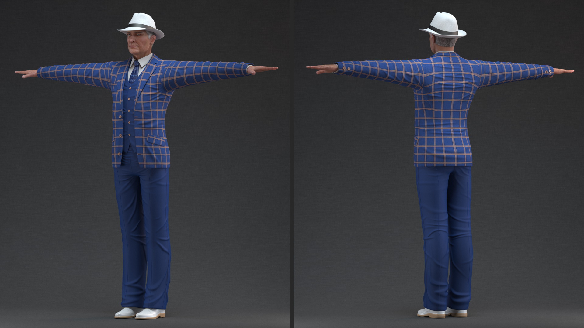 3D Elderly Man Leisure Suit T Pose