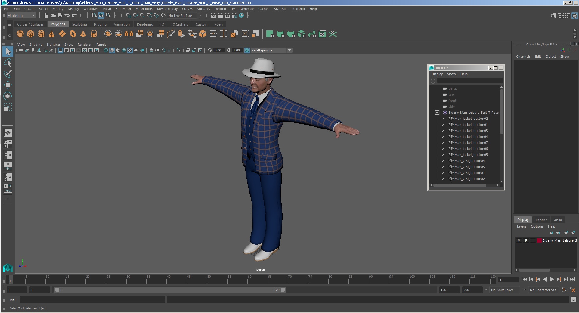 3D Elderly Man Leisure Suit T Pose