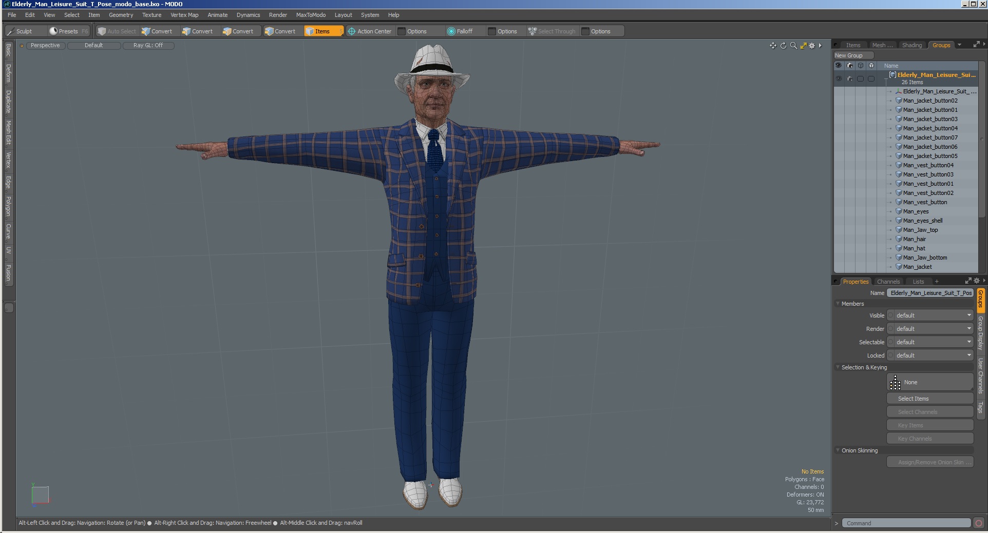 3D Elderly Man Leisure Suit T Pose