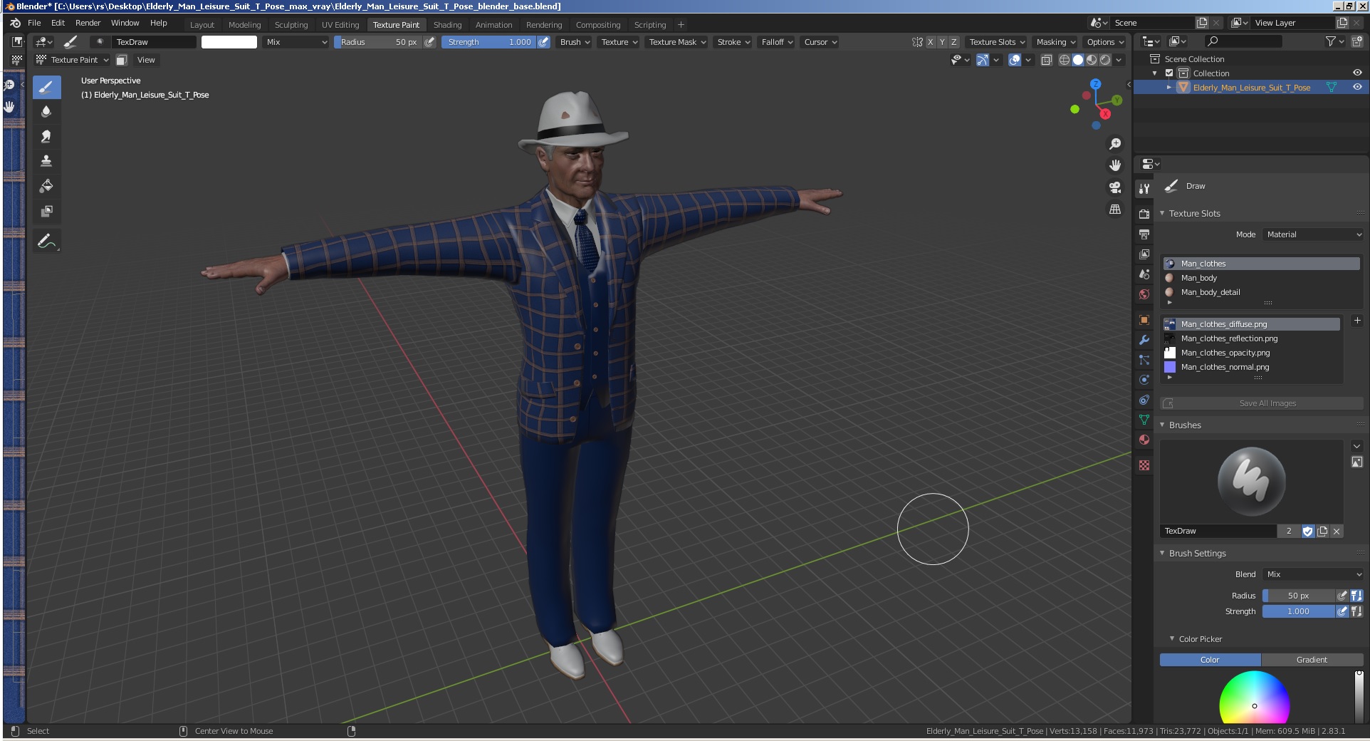 3D Elderly Man Leisure Suit T Pose