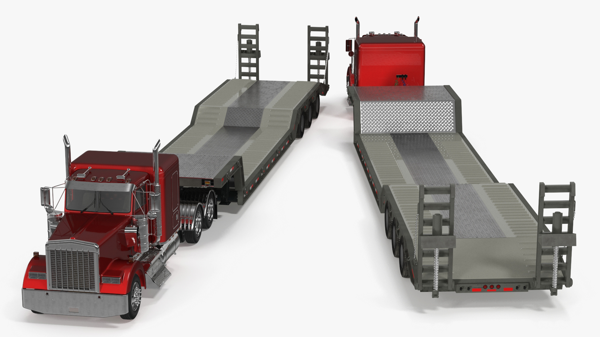 3D Semi Truck with Flatbed Trailer