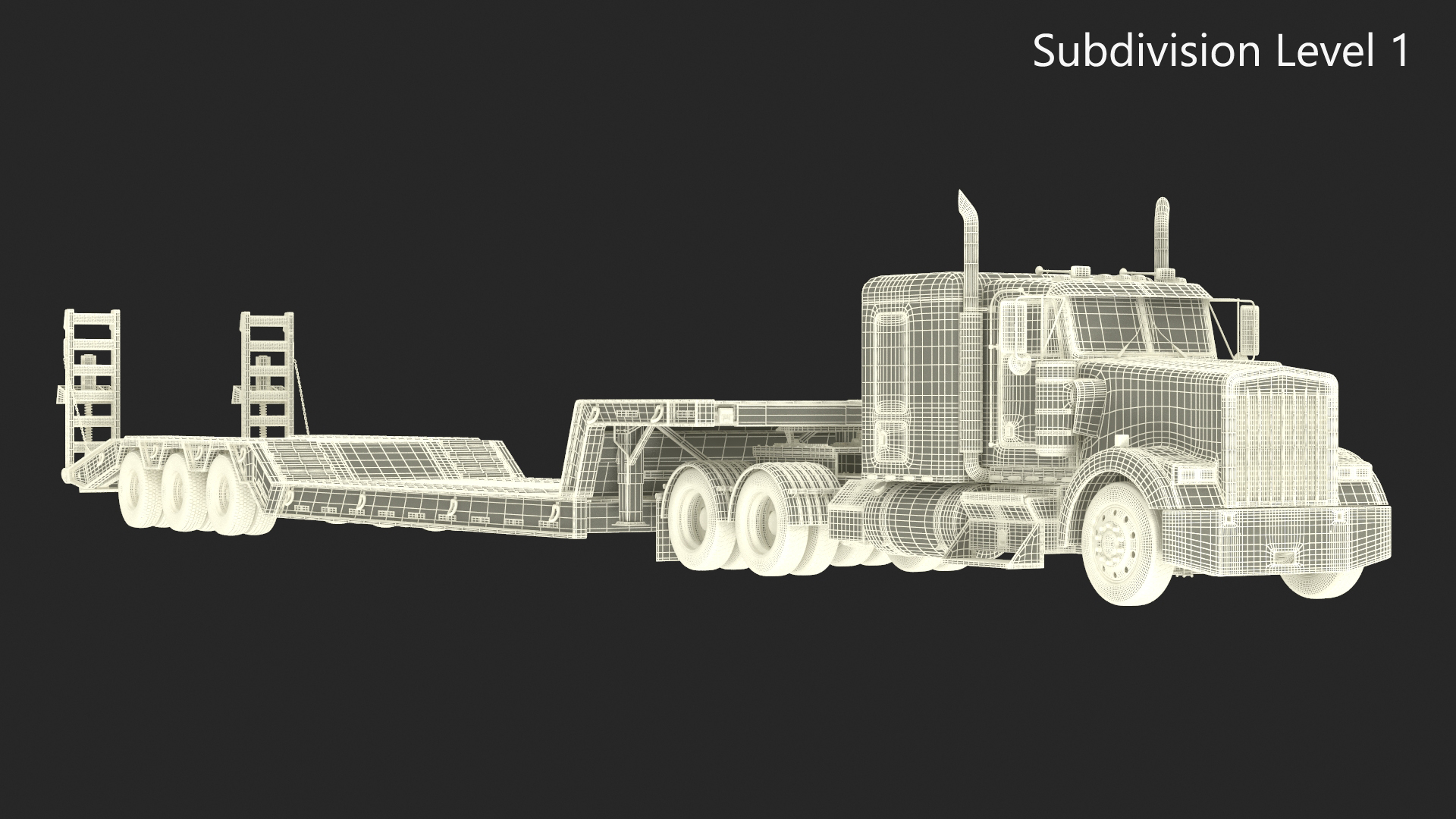 3D Semi Truck with Flatbed Trailer