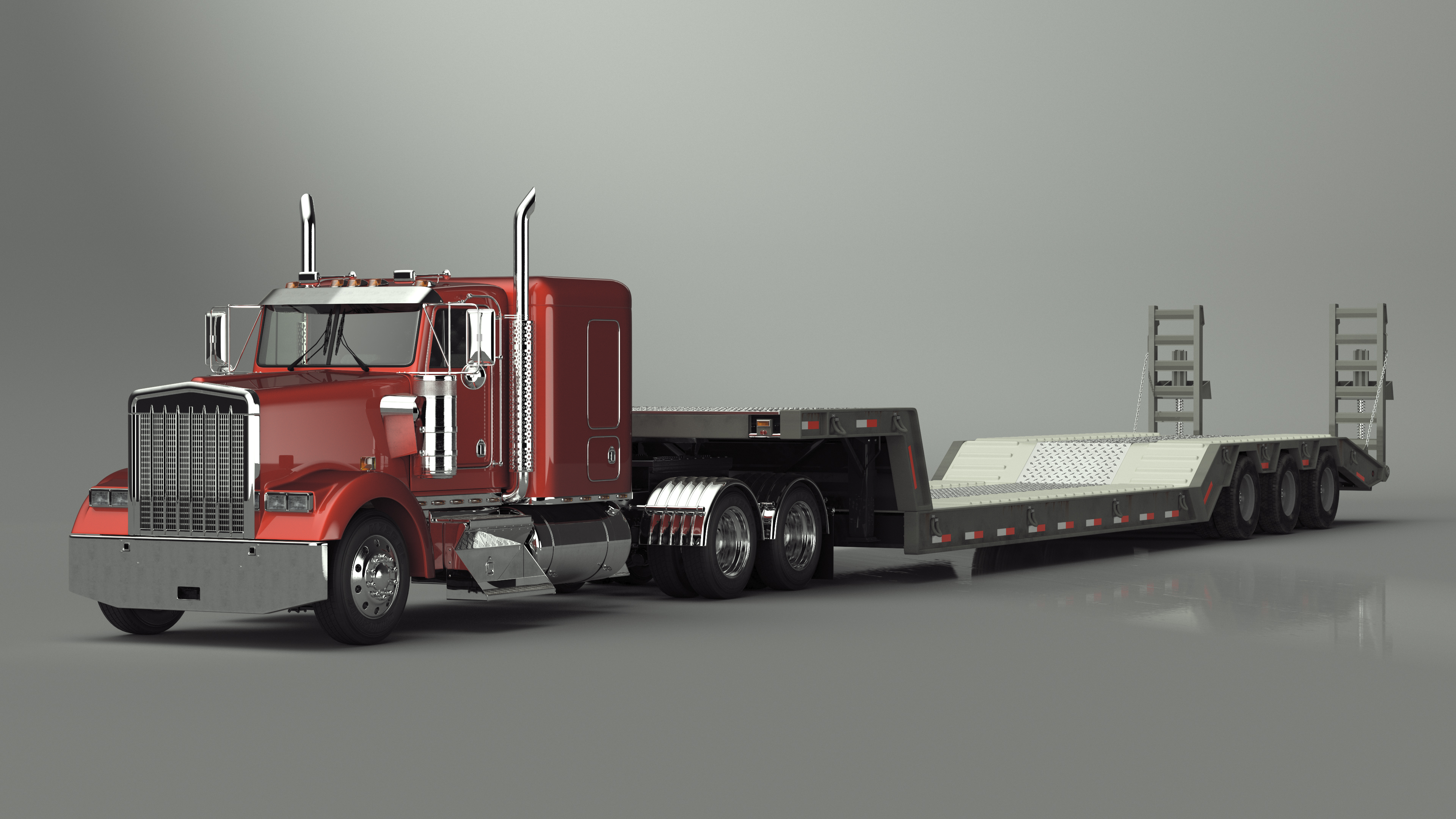 3D Semi Truck with Flatbed Trailer