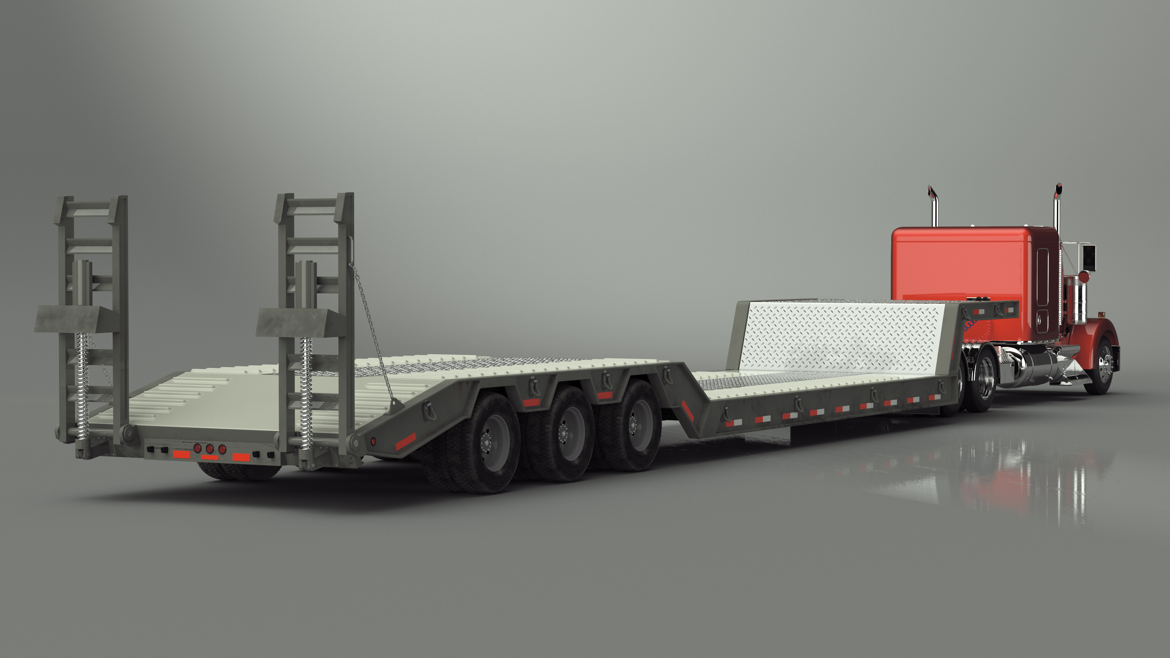 3D Semi Truck with Flatbed Trailer