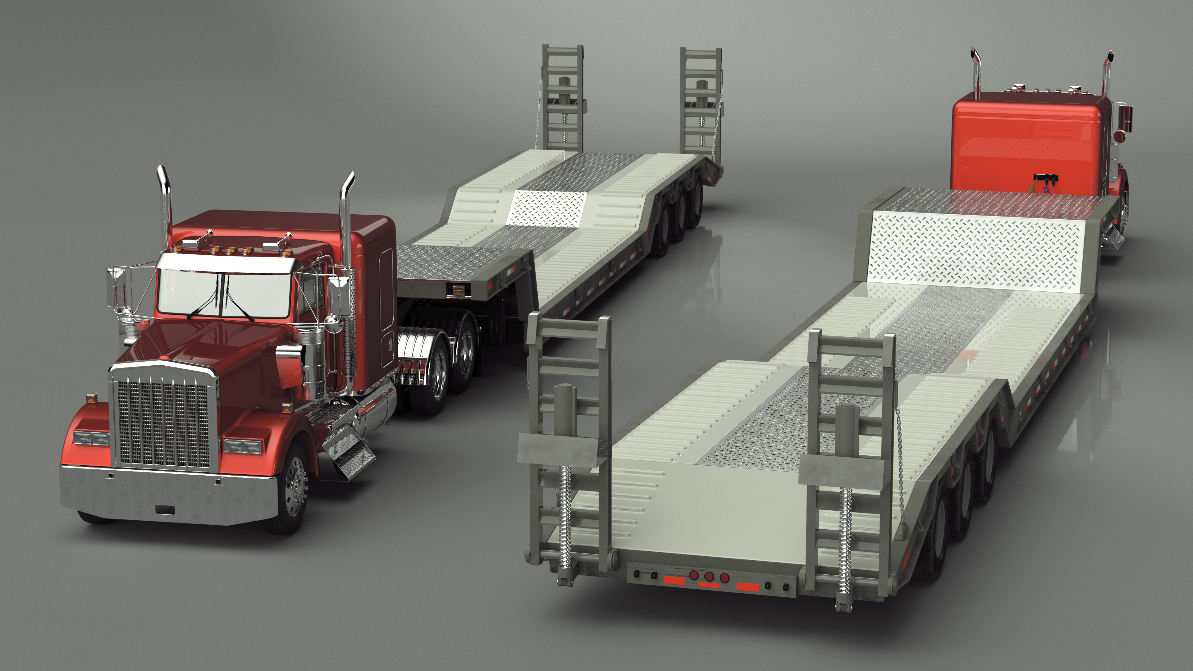 3D Semi Truck with Flatbed Trailer
