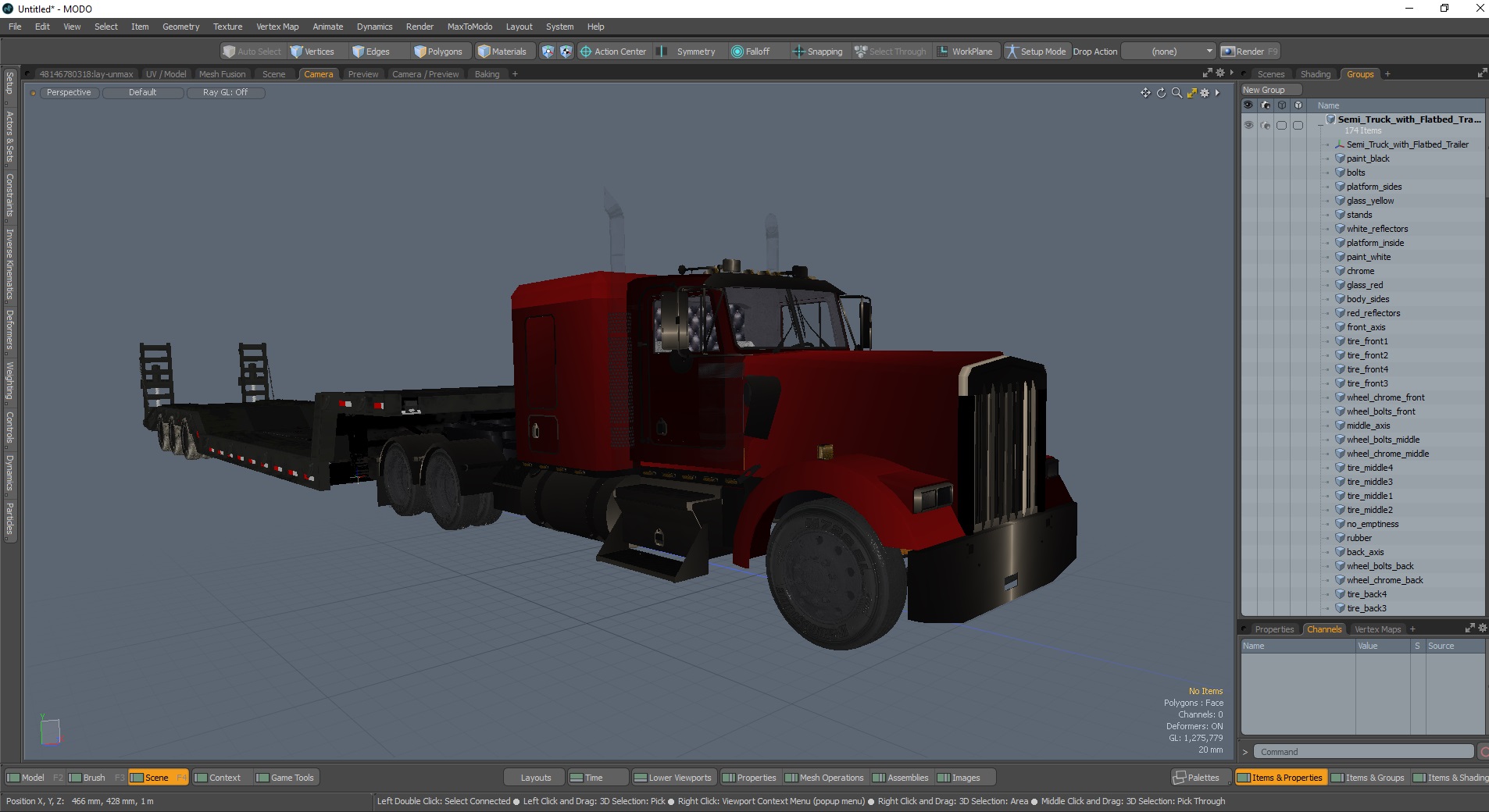 3D Semi Truck with Flatbed Trailer