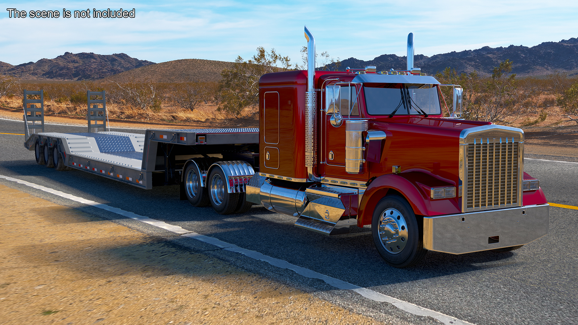 3D Semi Truck with Flatbed Trailer