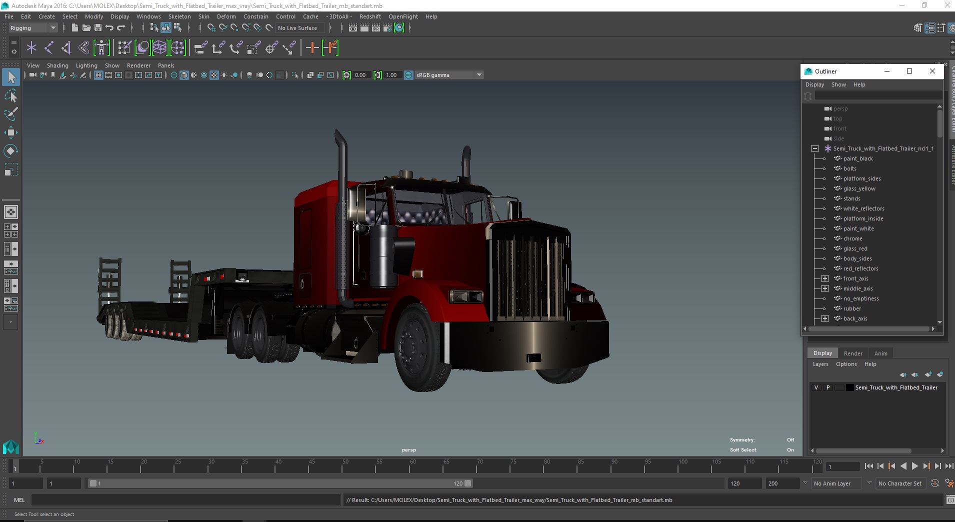 3D Semi Truck with Flatbed Trailer